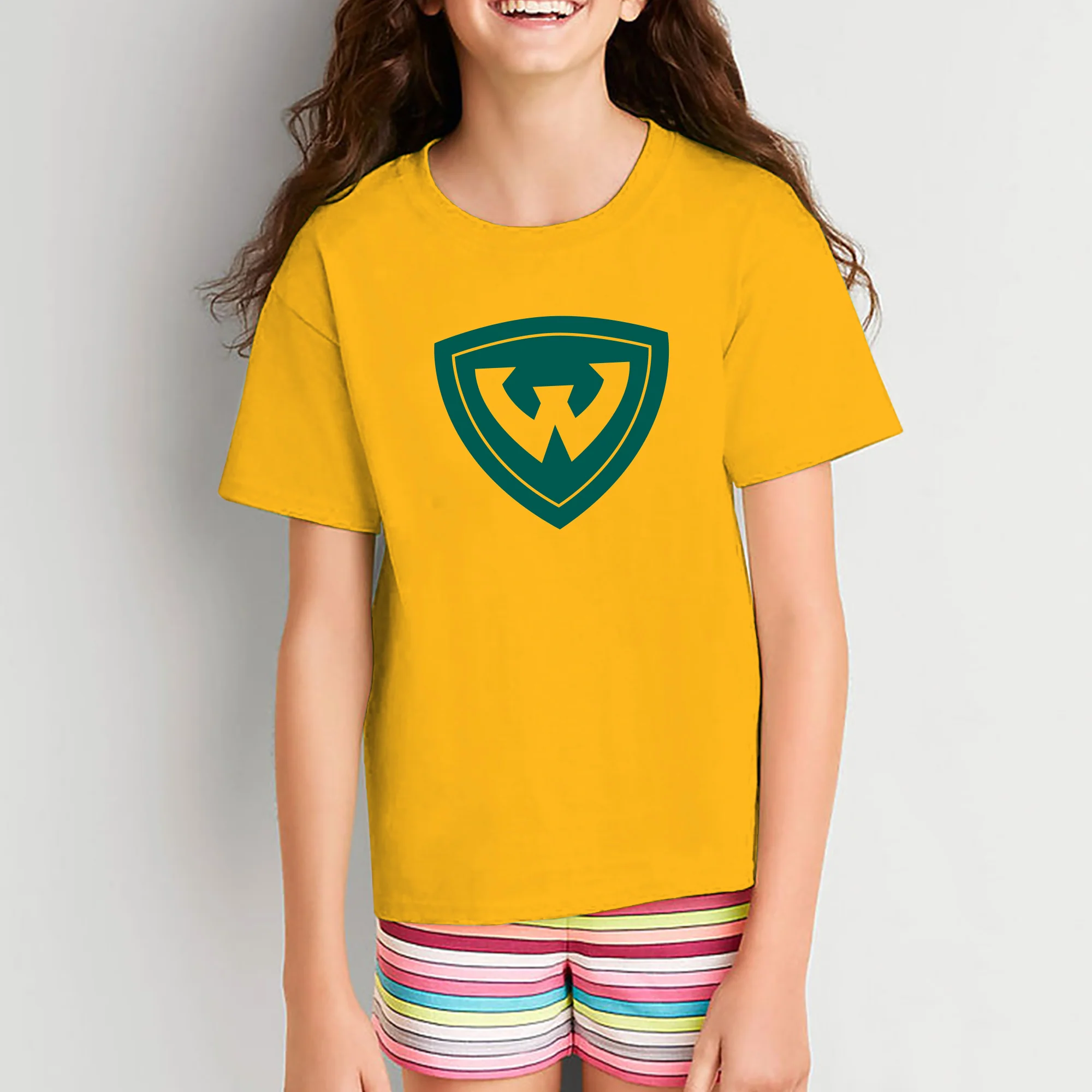 Wayne State University Warriors Primary Logo Youth Short Sleeve T-Shirt - Gold - Image 4