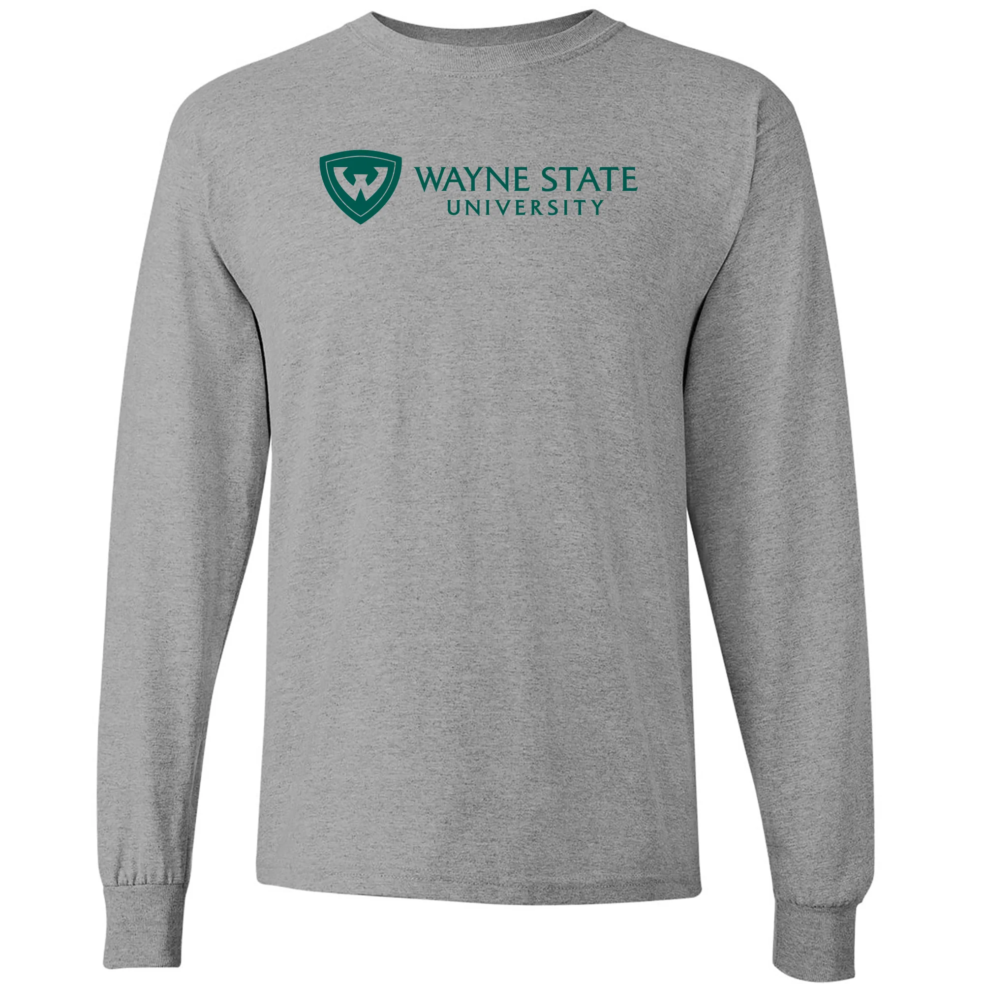 Wayne State University Warriors Institutional Logo Long Sleeve T Shirt - Sport Grey