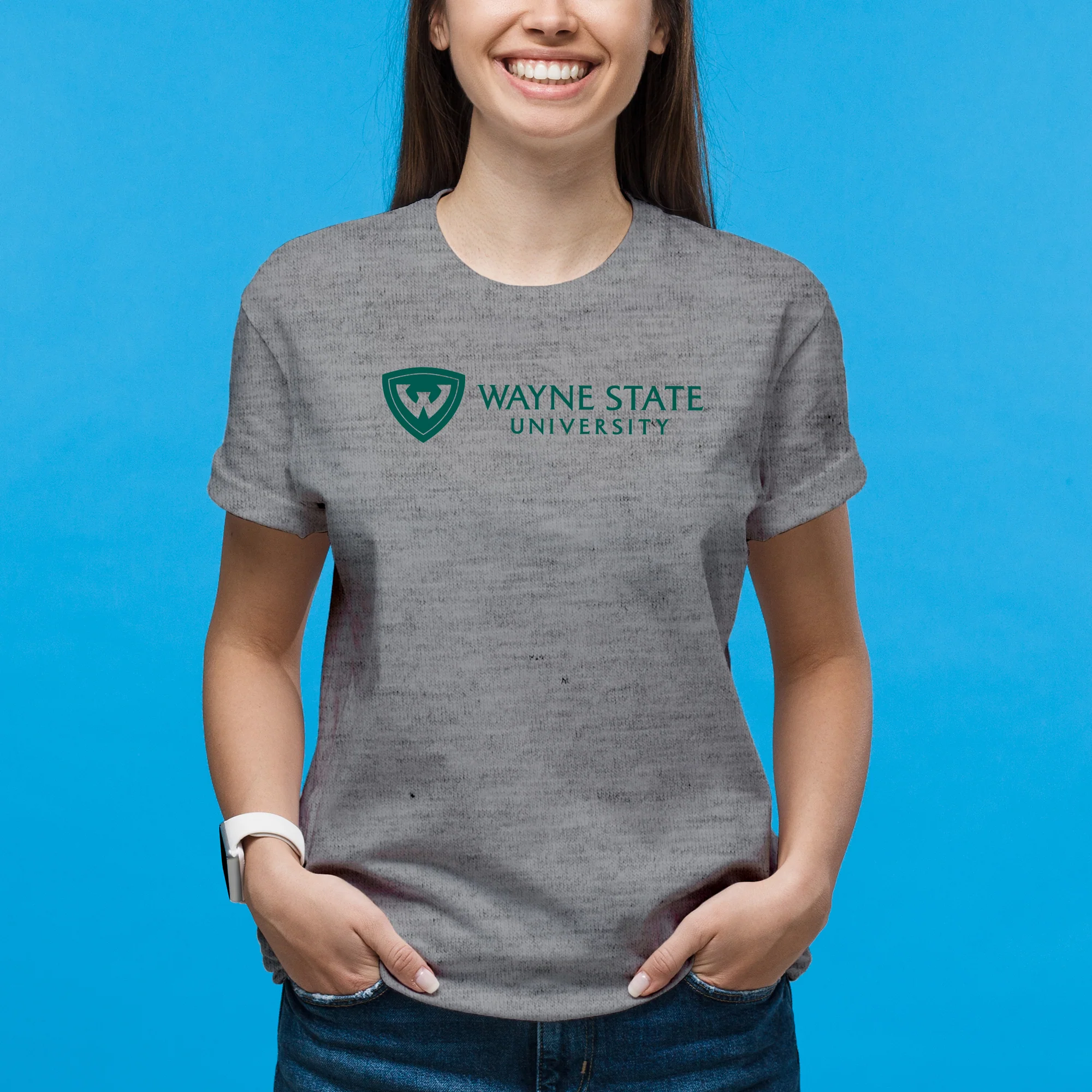 Wayne State University Warriors Institutional Logo Short Sleeve T Shirt - Sport Grey - Image 3