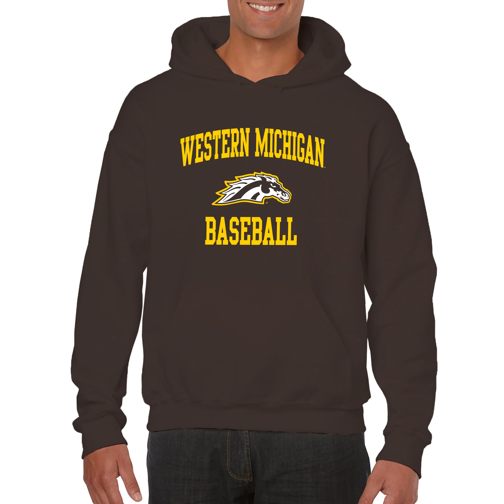 Western Michigan Arch Logo Baseball Hoodie - Dark Chocolate - Image 3