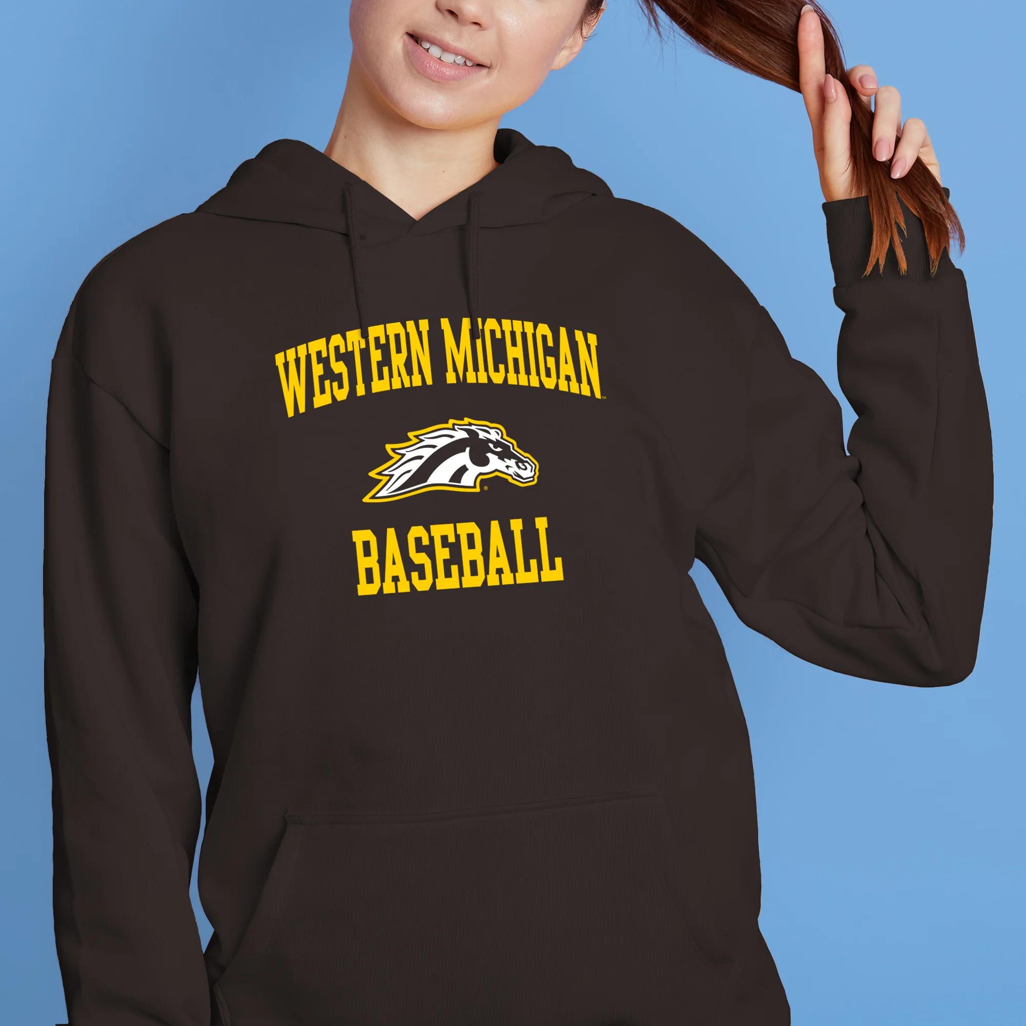 Western Michigan Arch Logo Baseball Hoodie - Dark Chocolate - Image 4
