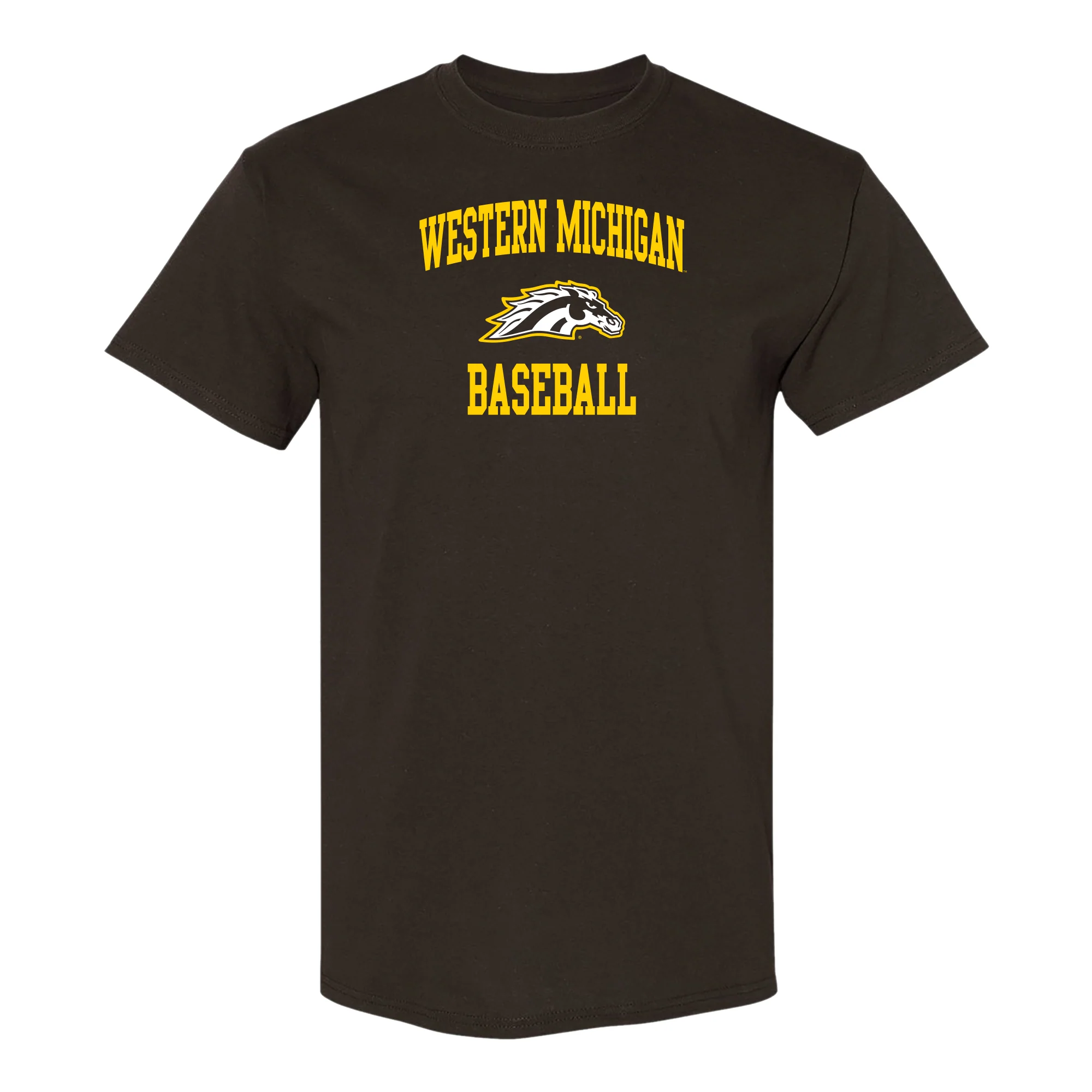 Western Michigan Arch Logo Baseball T-Shirt - Dark Chocolate