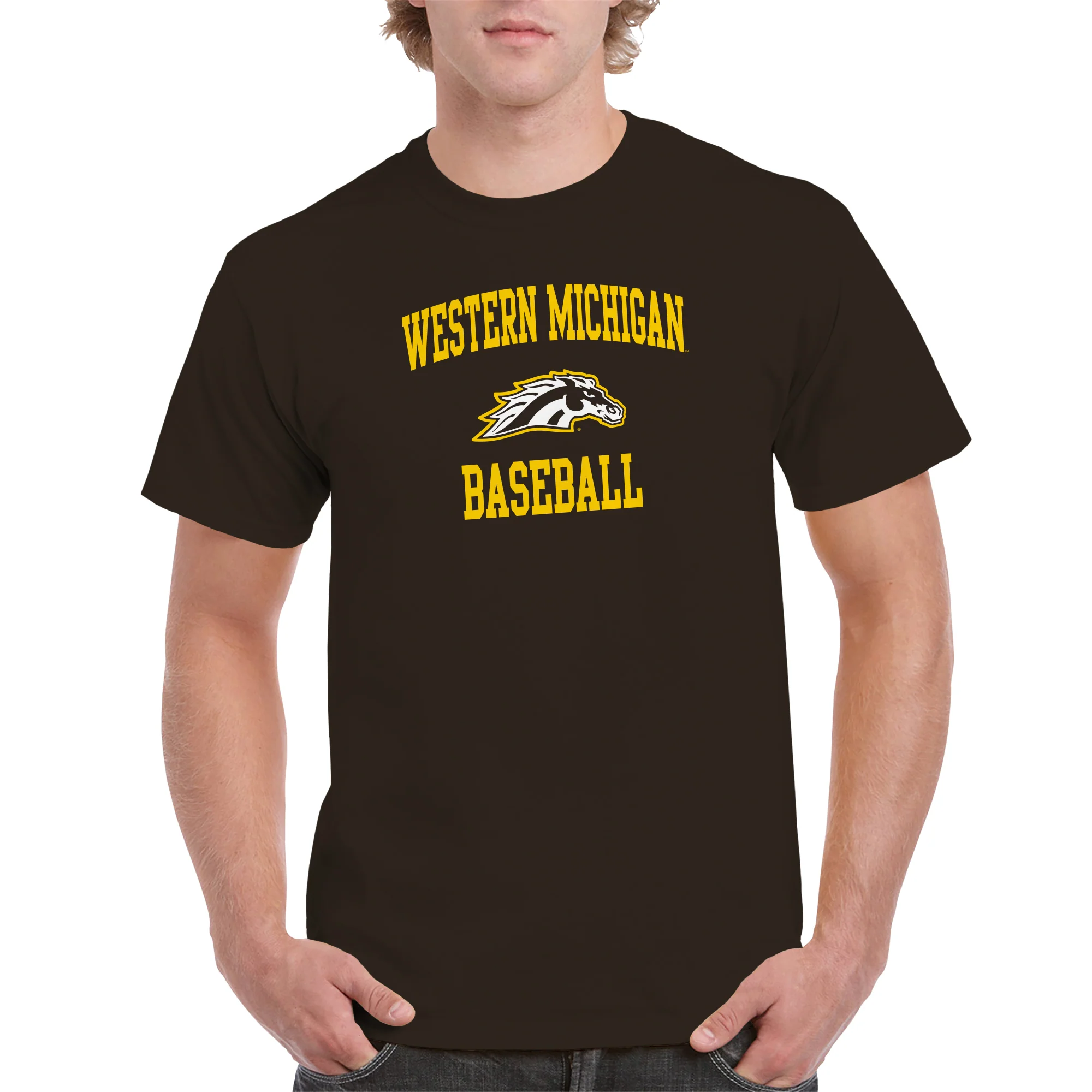 Western Michigan Arch Logo Baseball T-Shirt - Dark Chocolate - Image 3