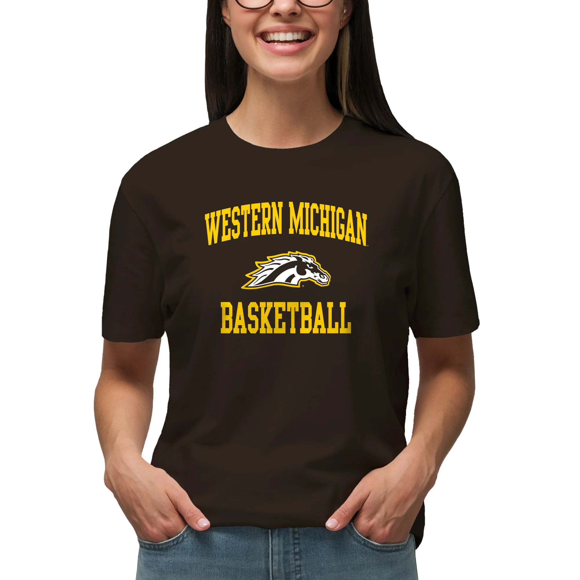 Western Michigan Arch Logo Basketball T-Shirt - Dark Chocolate - Image 4