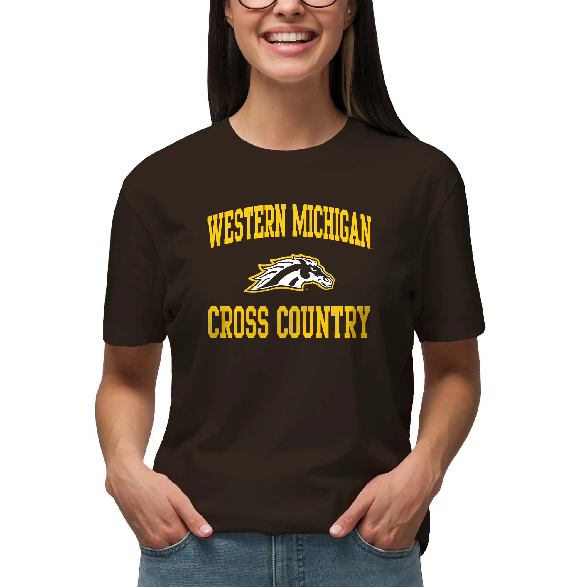 Western Michigan Arch Logo Cross Country T-Shirt - Dark Chocolate - Image 4