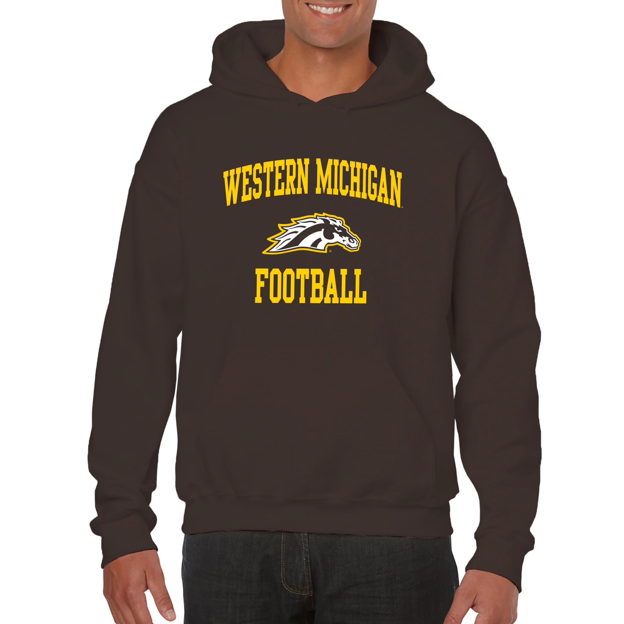 Western Michigan Arch Logo Football Hoodie - Dark Chocolate - Image 3
