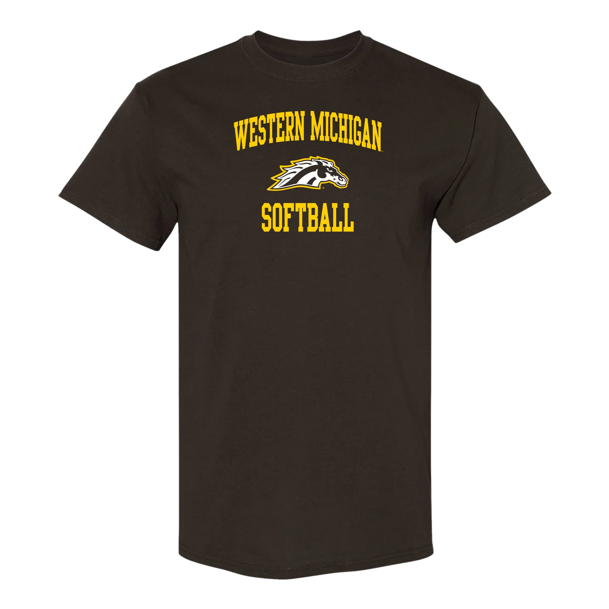Western Michigan Arch Logo Softball T-Shirt - Dark Chocolate