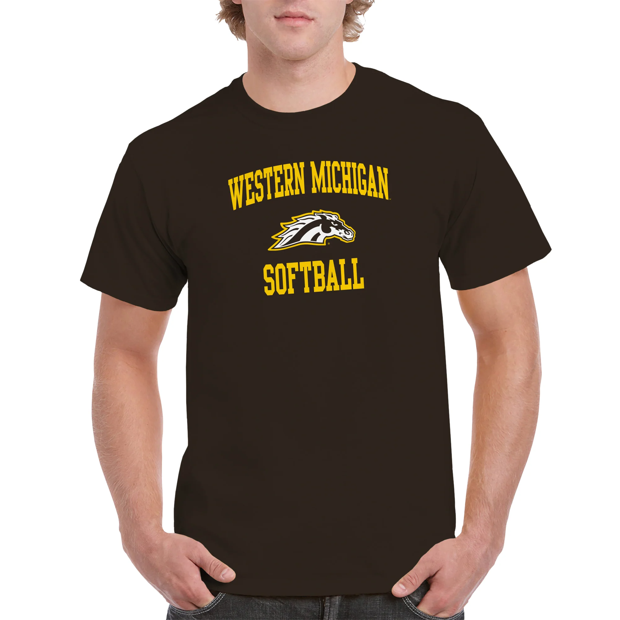Western Michigan Arch Logo Softball T-Shirt - Dark Chocolate - Image 3