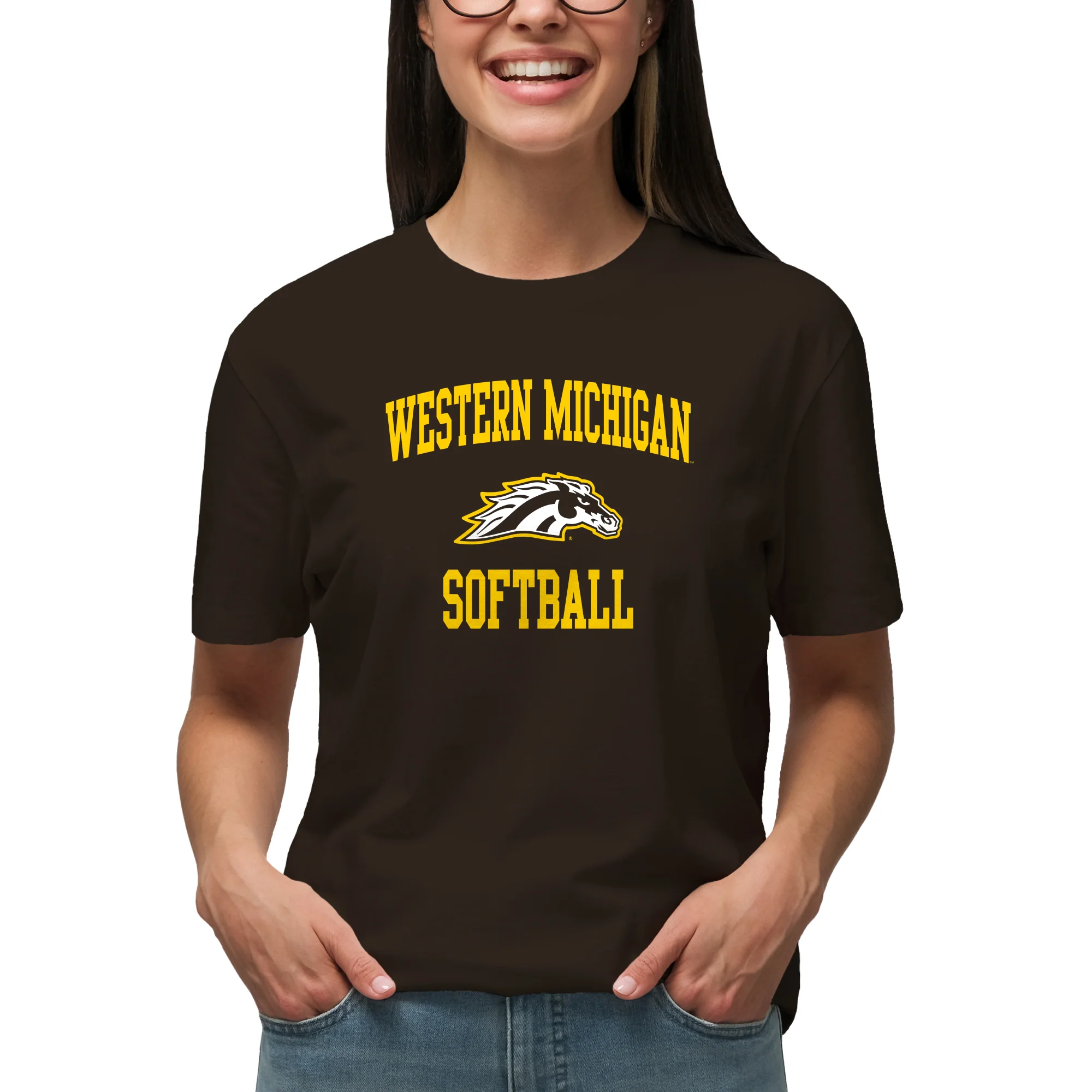 Western Michigan Arch Logo Softball T-Shirt - Dark Chocolate - Image 4