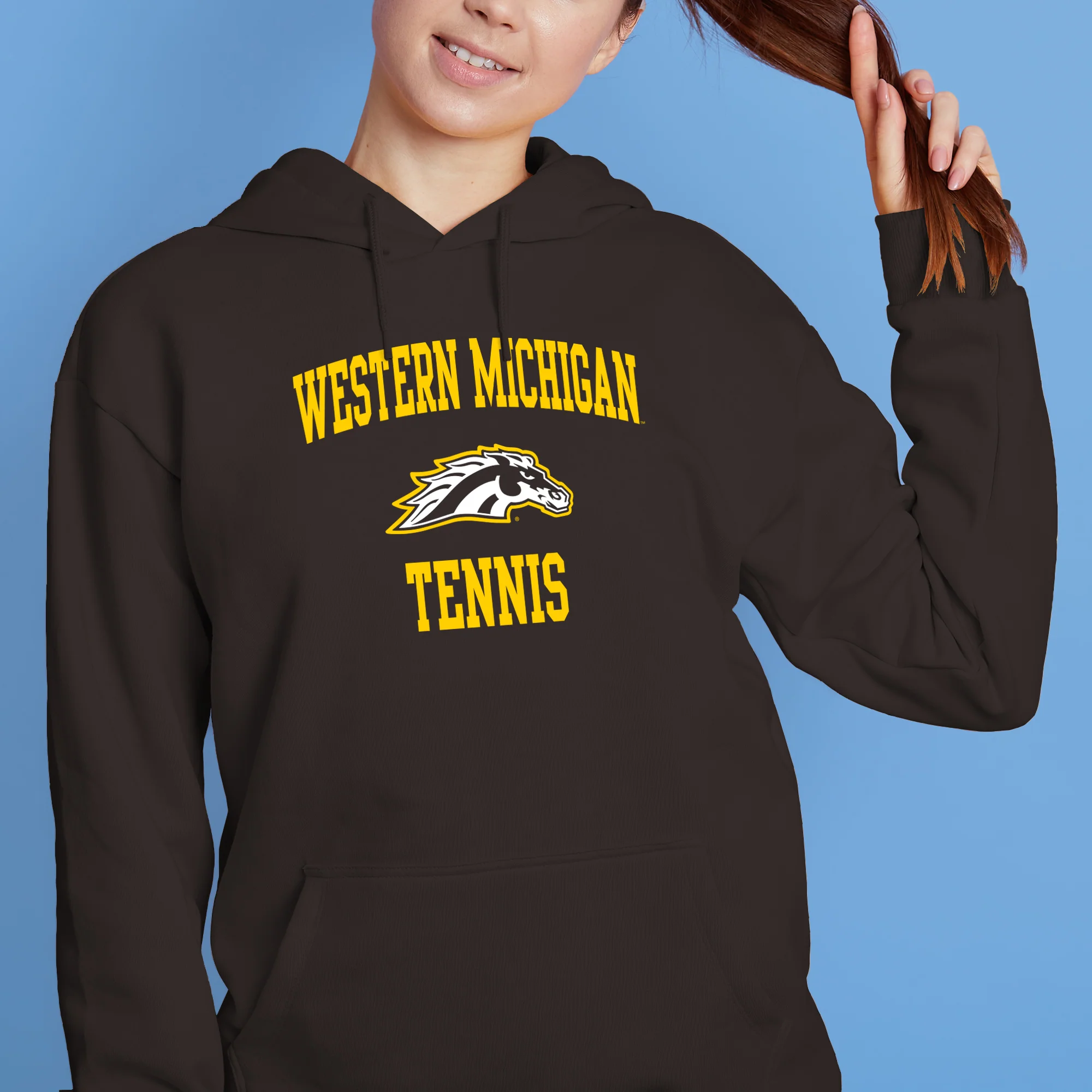 Western Michigan Arch Logo Tennis Hoodie - Dark Chocolate - Image 4