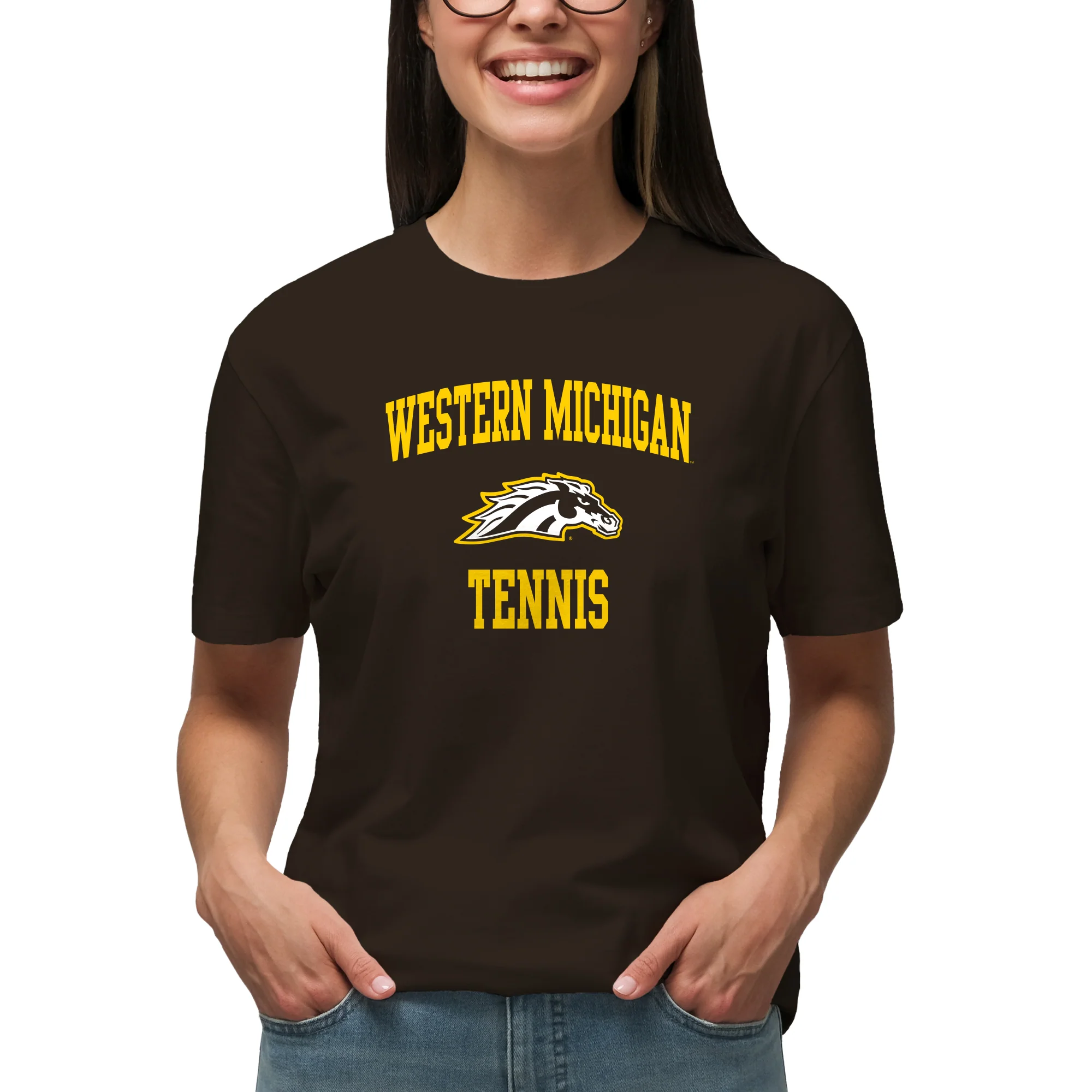 Western Michigan Arch Logo Tennis T-Shirt - Dark Chocolate - Image 4