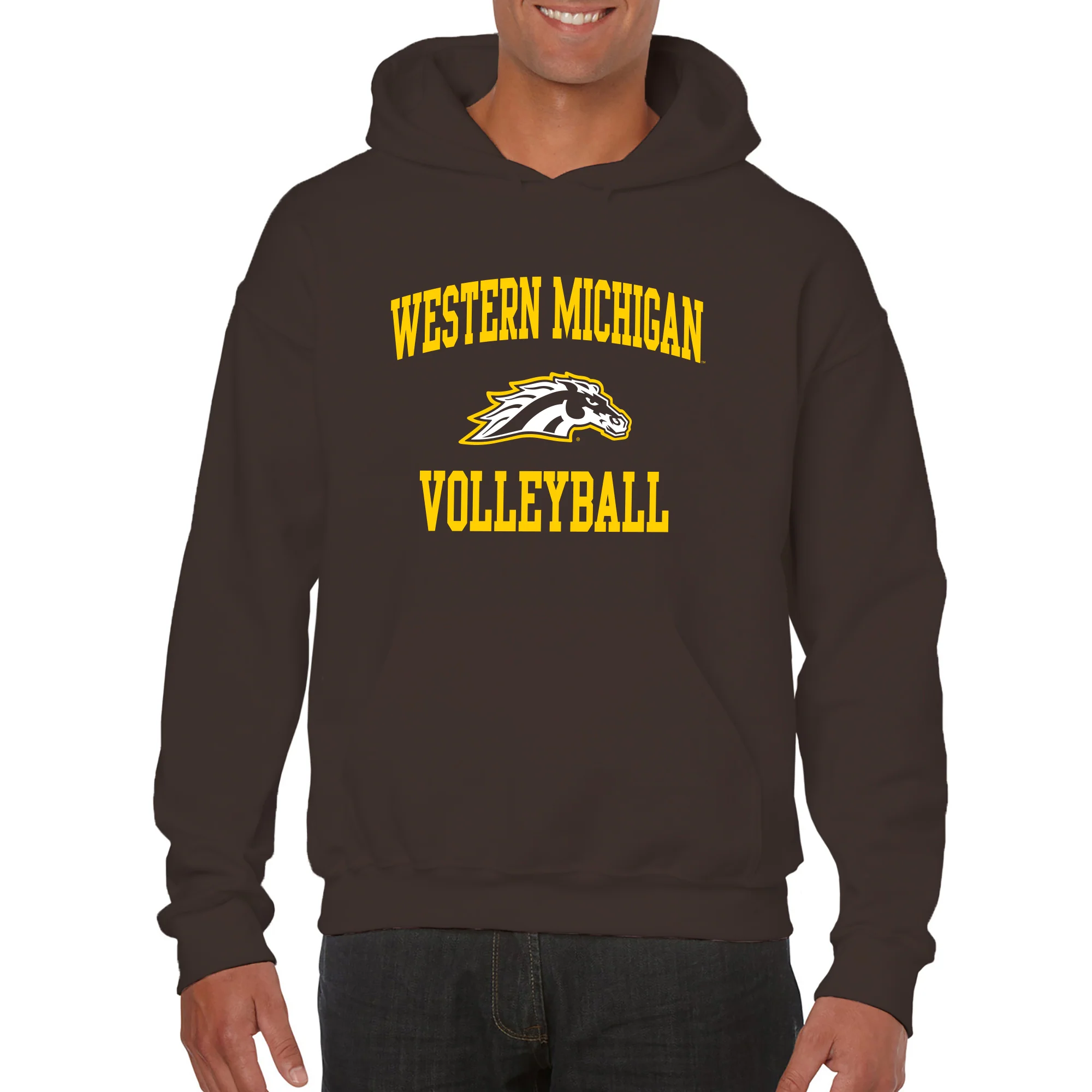 Western Michigan Arch Logo Volleyball Hoodie - Dark Chocolate - Image 3