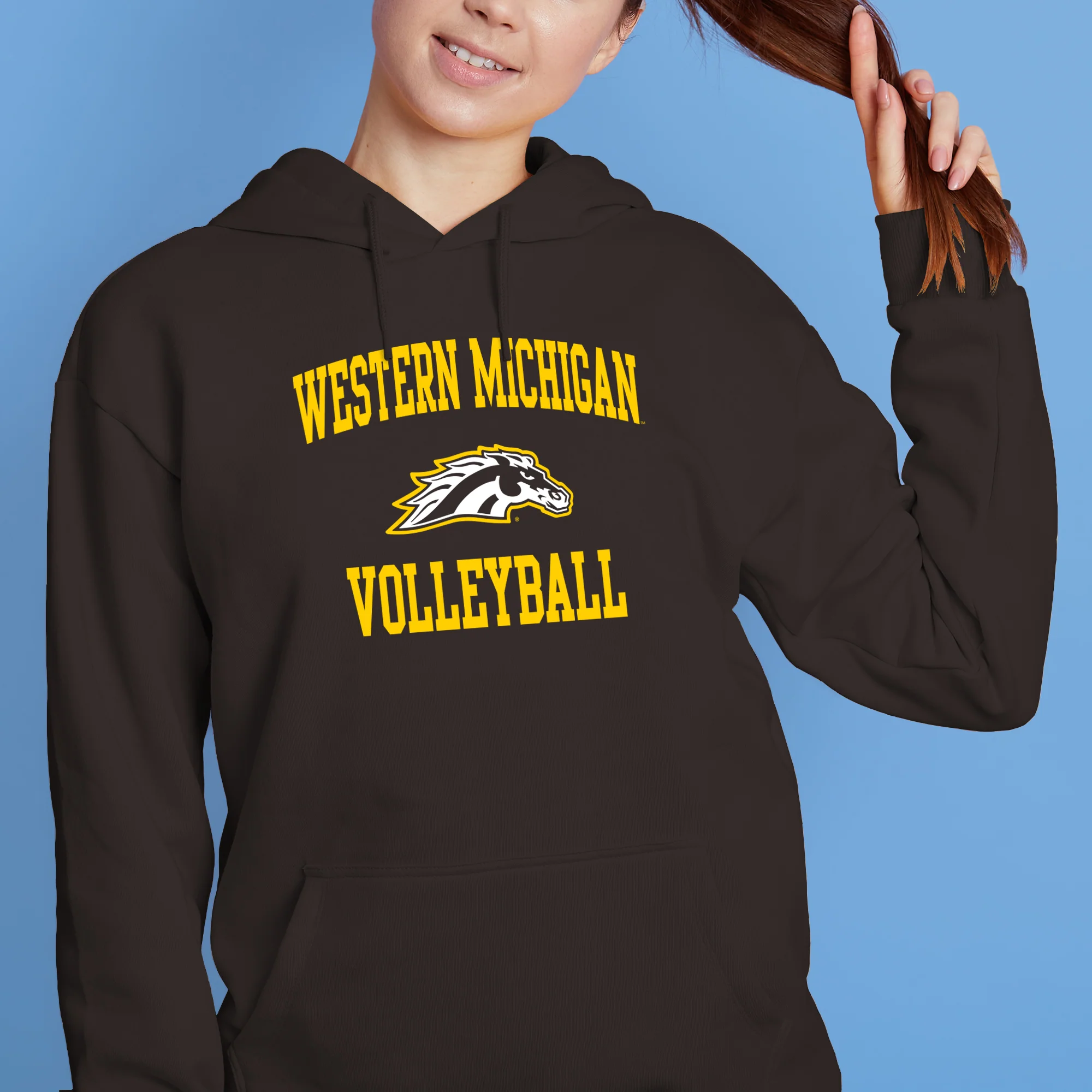Western Michigan Arch Logo Volleyball Hoodie - Dark Chocolate - Image 4