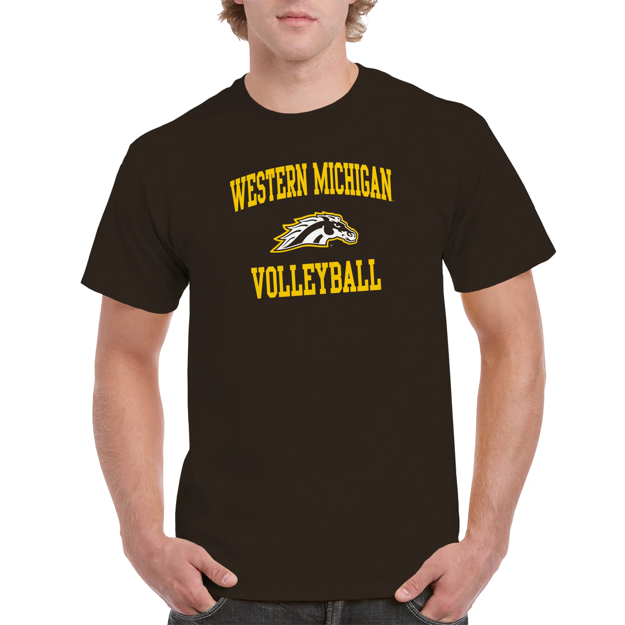 Western Michigan Arch Logo Volleyball T-Shirt - Dark Chocolate - Image 3