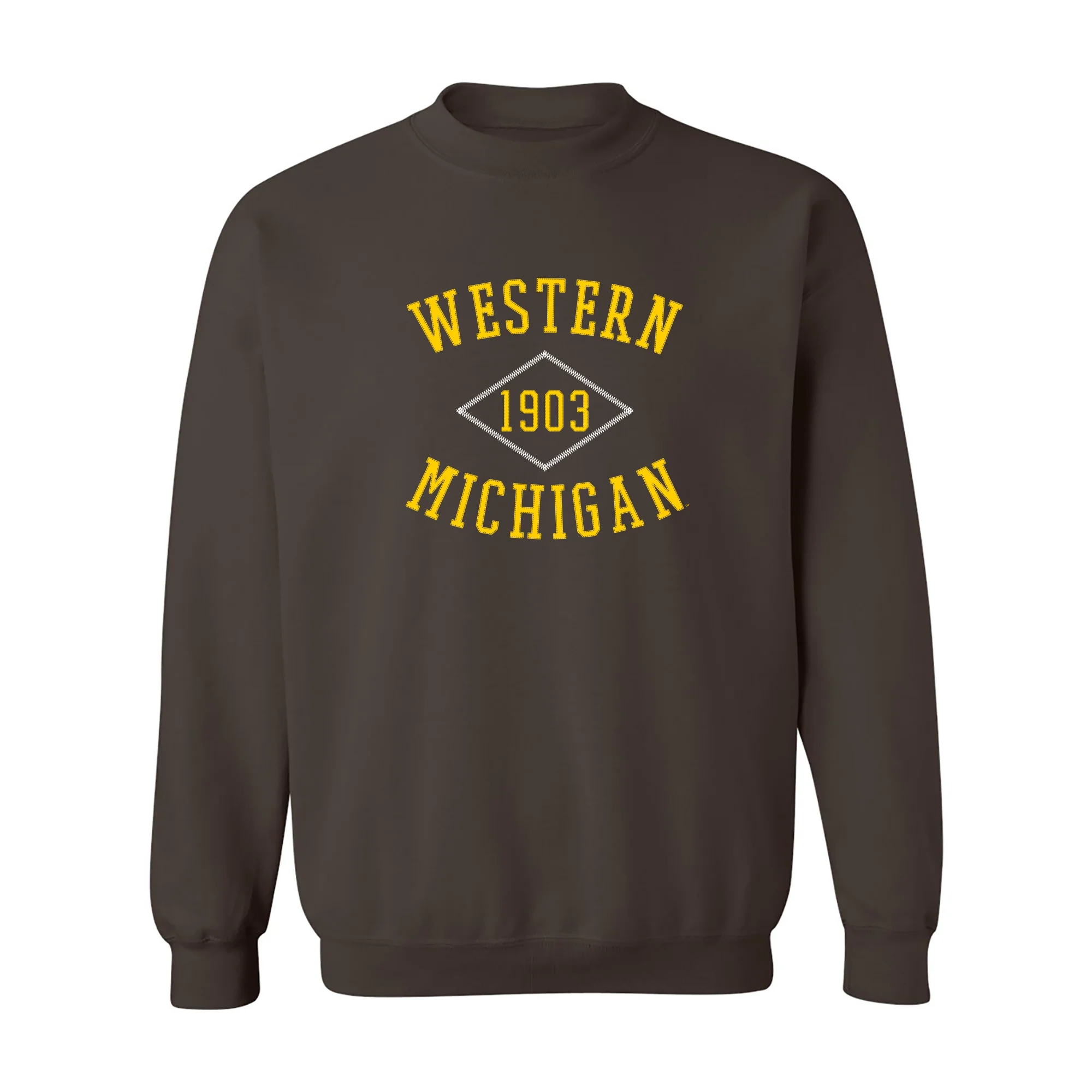 Western Michigan Faux Stitch Arch Crewneck - Dark Chocolate