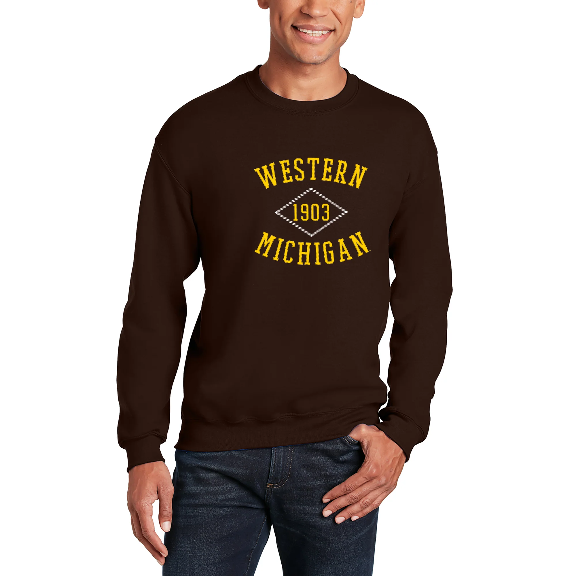 Western Michigan Faux Stitch Arch Crewneck - Dark Chocolate - Image 3