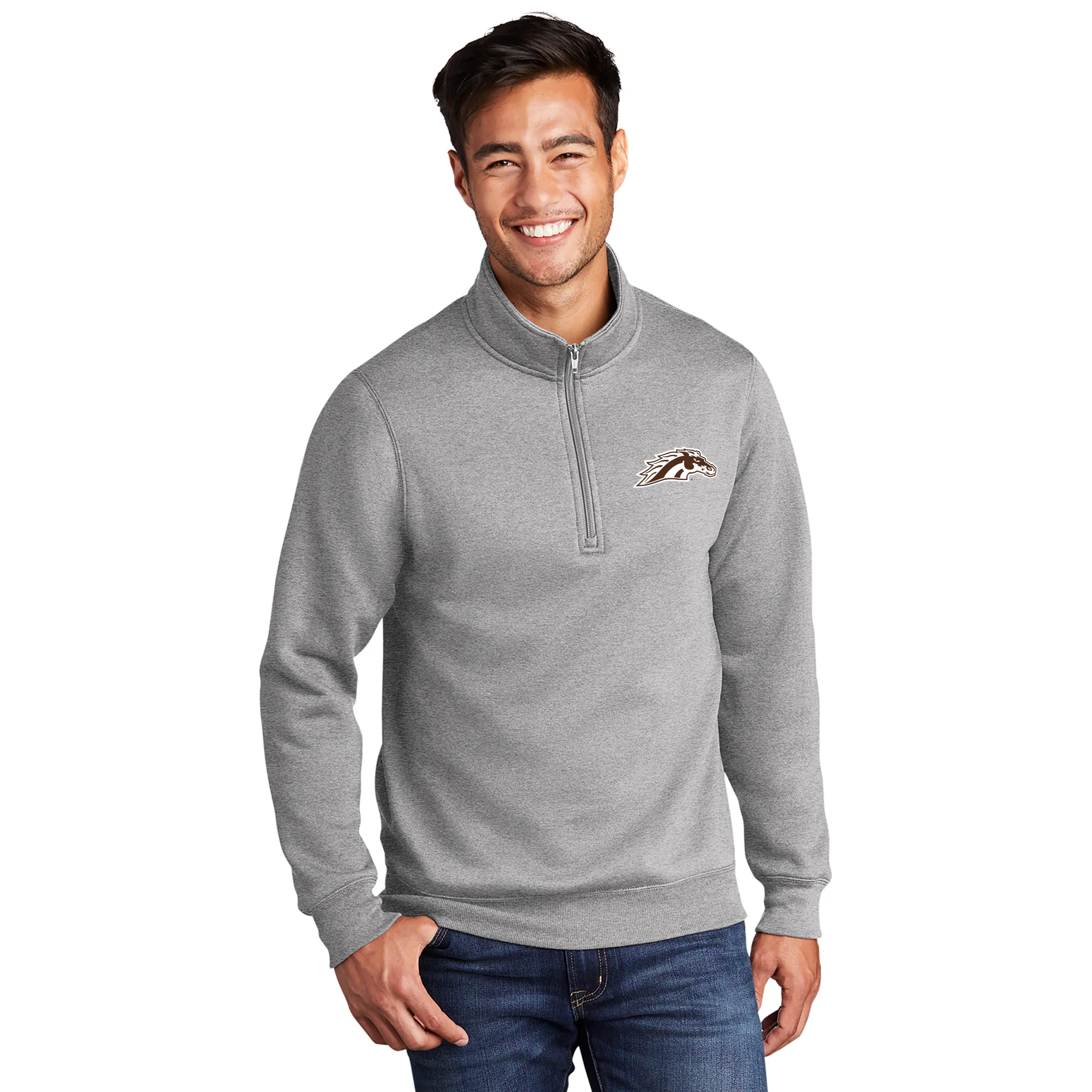 Western Michigan Primary Logo Left Chest 1/4 Zip Sweatshirt - Sport Grey - Image 3