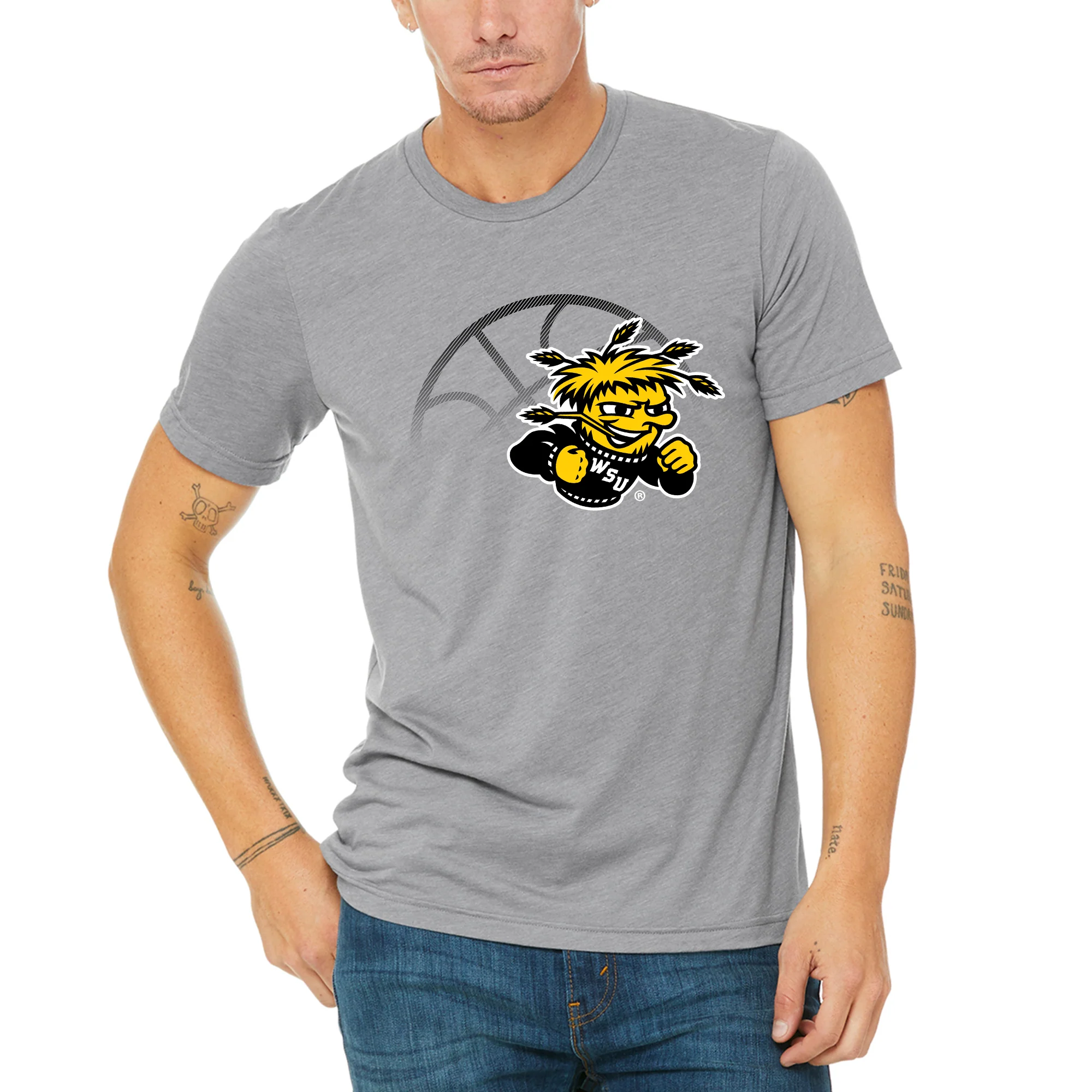 Wichita State University Shockers Fading Basketball Canvas Triblend T-Shirt - Athletic Grey - Image 3