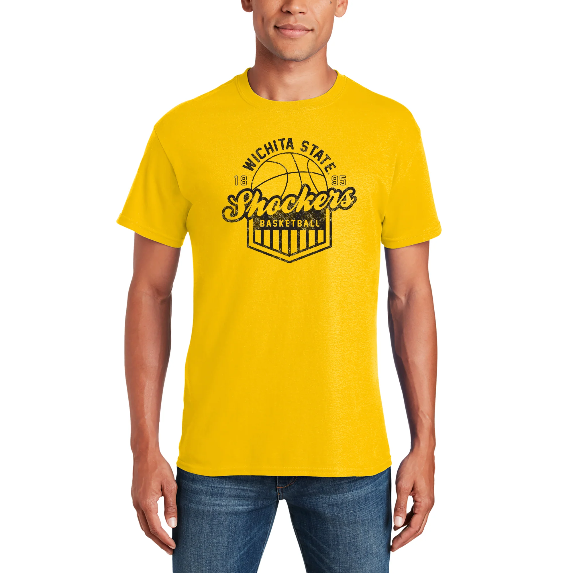 Wichita State University Shockers Vintage Basketball Shield Short Sleeve T Shirt - Daisy - Image 3