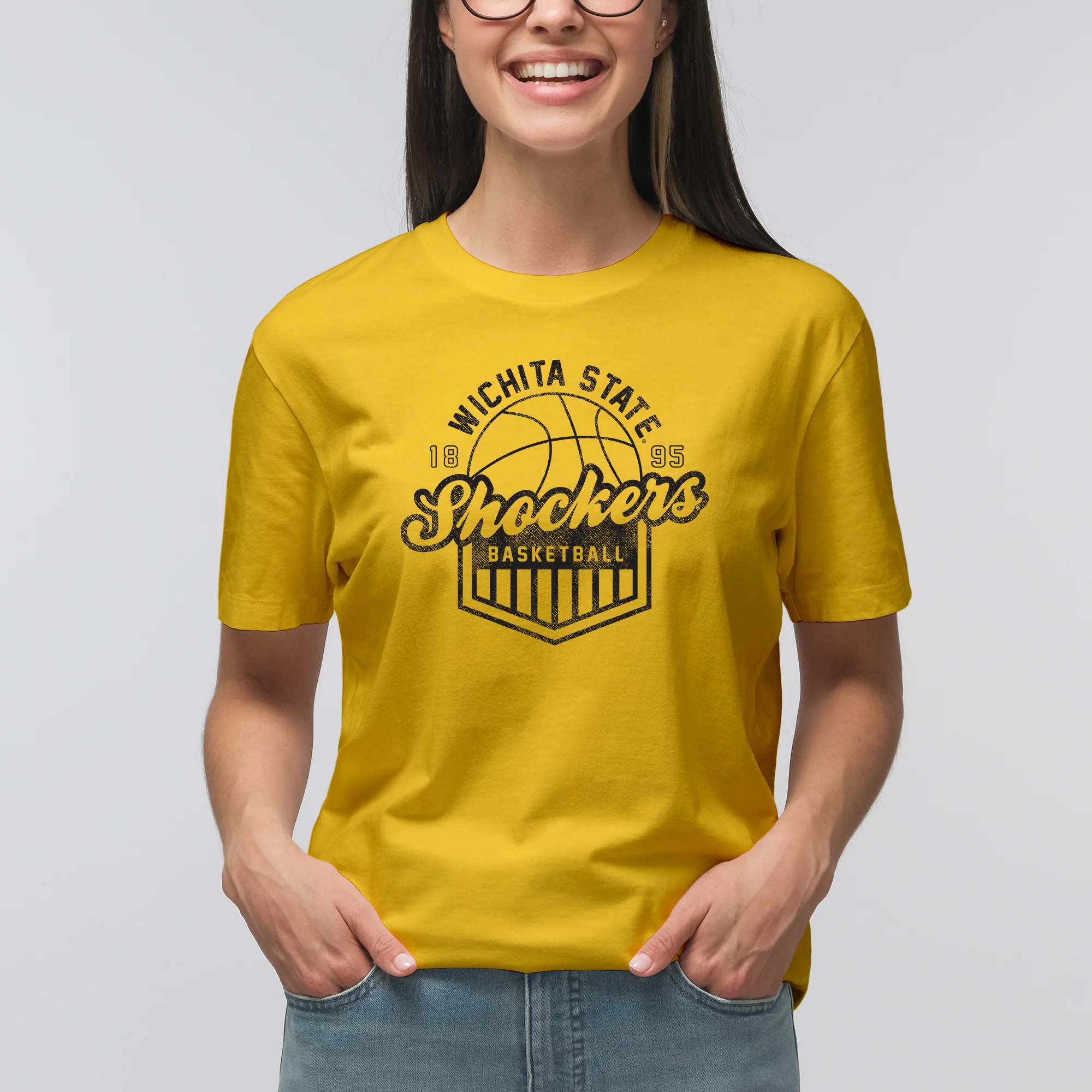 Wichita State University Shockers Vintage Basketball Shield Short Sleeve T Shirt - Daisy - Image 4