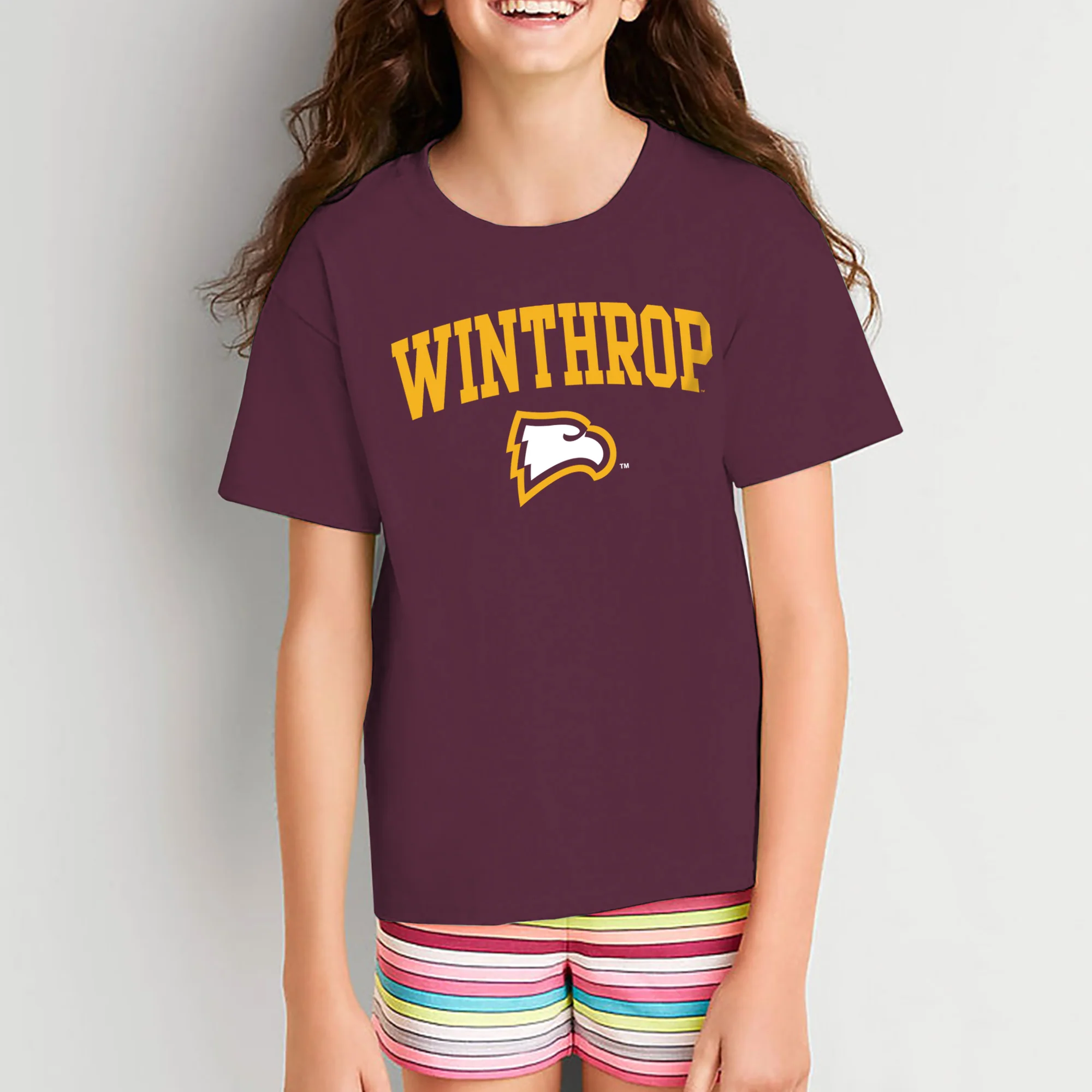 Winthrop University Eagles Arch Logo Youth Short Sleeve T Shirt - Maroon - Image 4