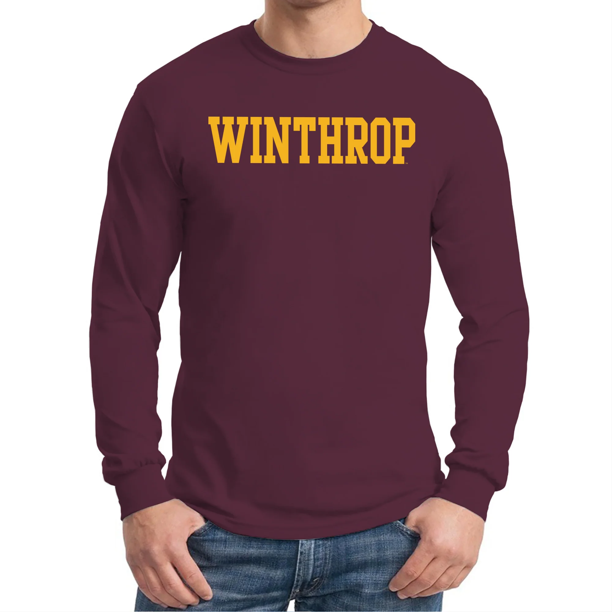 Winthrop University Eagles Basic Block Long Sleeve T Shirt - Maroon - Image 3