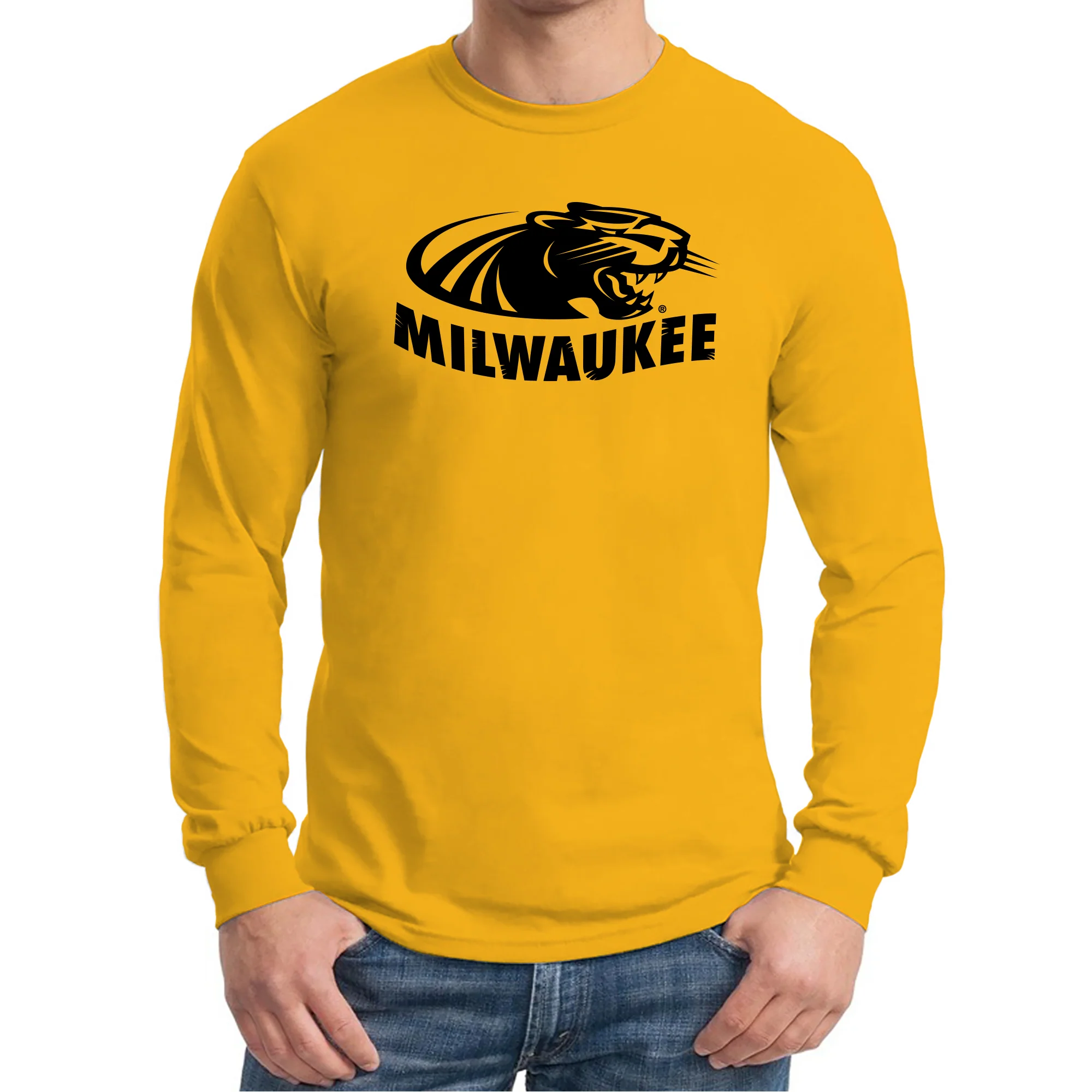 Wisconsin-Milwaukee Panthers Primary Logo Long Sleeve T Shirt - Gold - Image 3