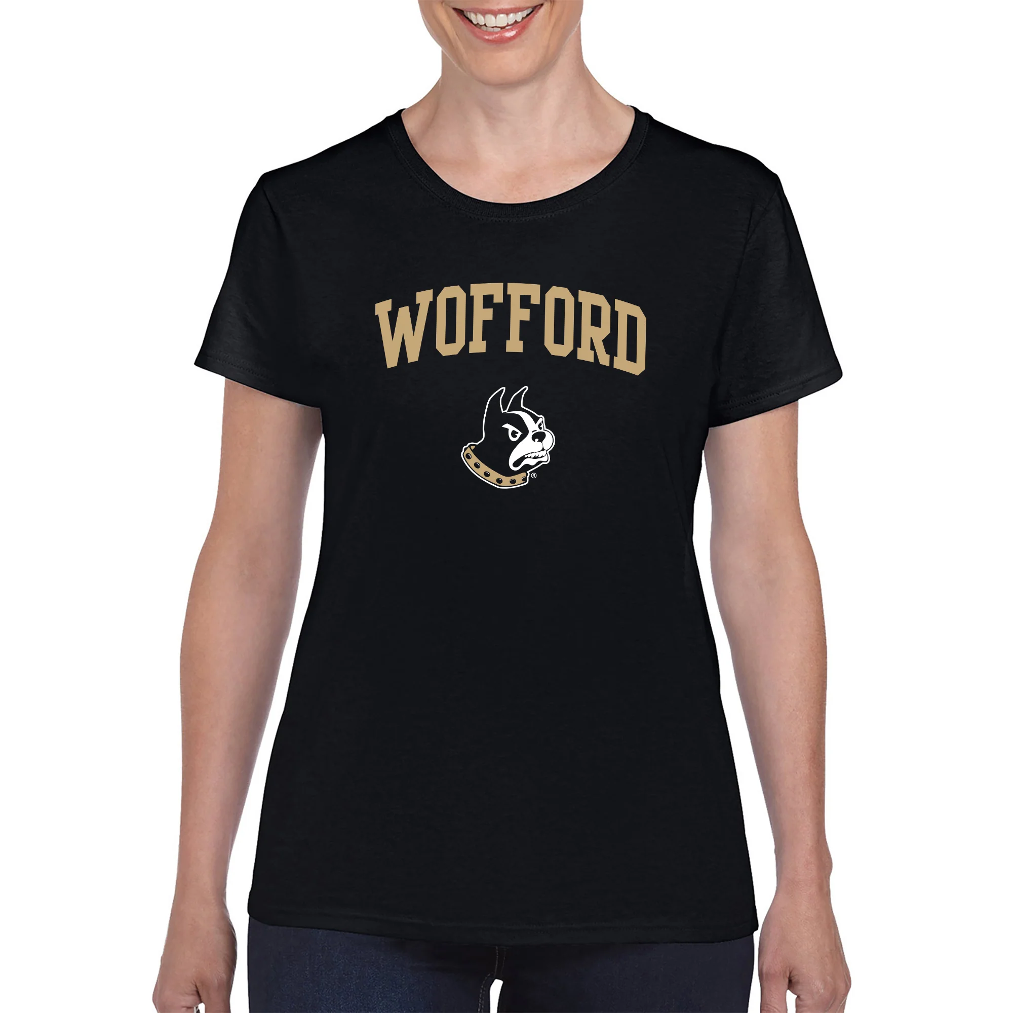 Wofford College Terriers Arch Logo Womens T Shirt - Black - Image 3
