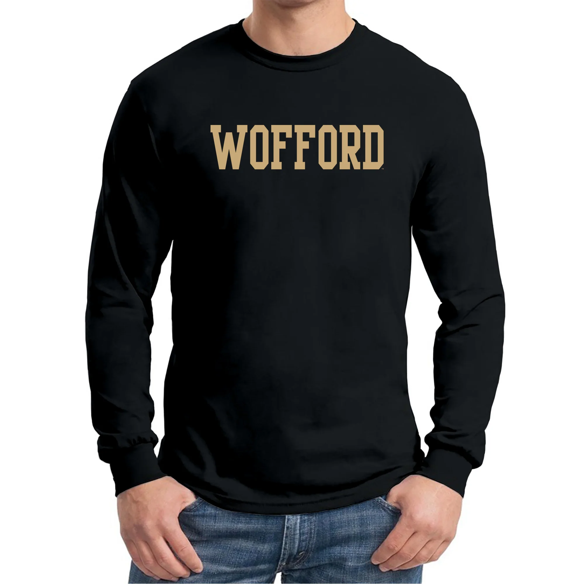 Wofford College Terriers Basic Block Long Sleeve T Shirt - Black - Image 4