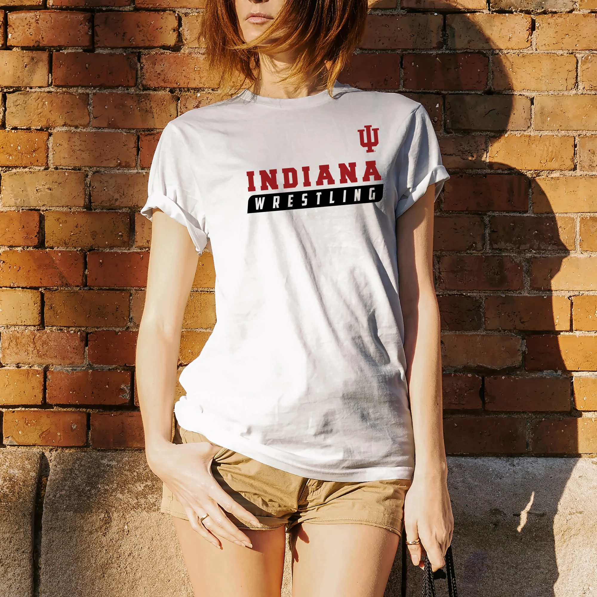 Indiana University Hoosiers Wrestling Slant Basic Cotton Short Sleeve T Shirt - White - Image 4