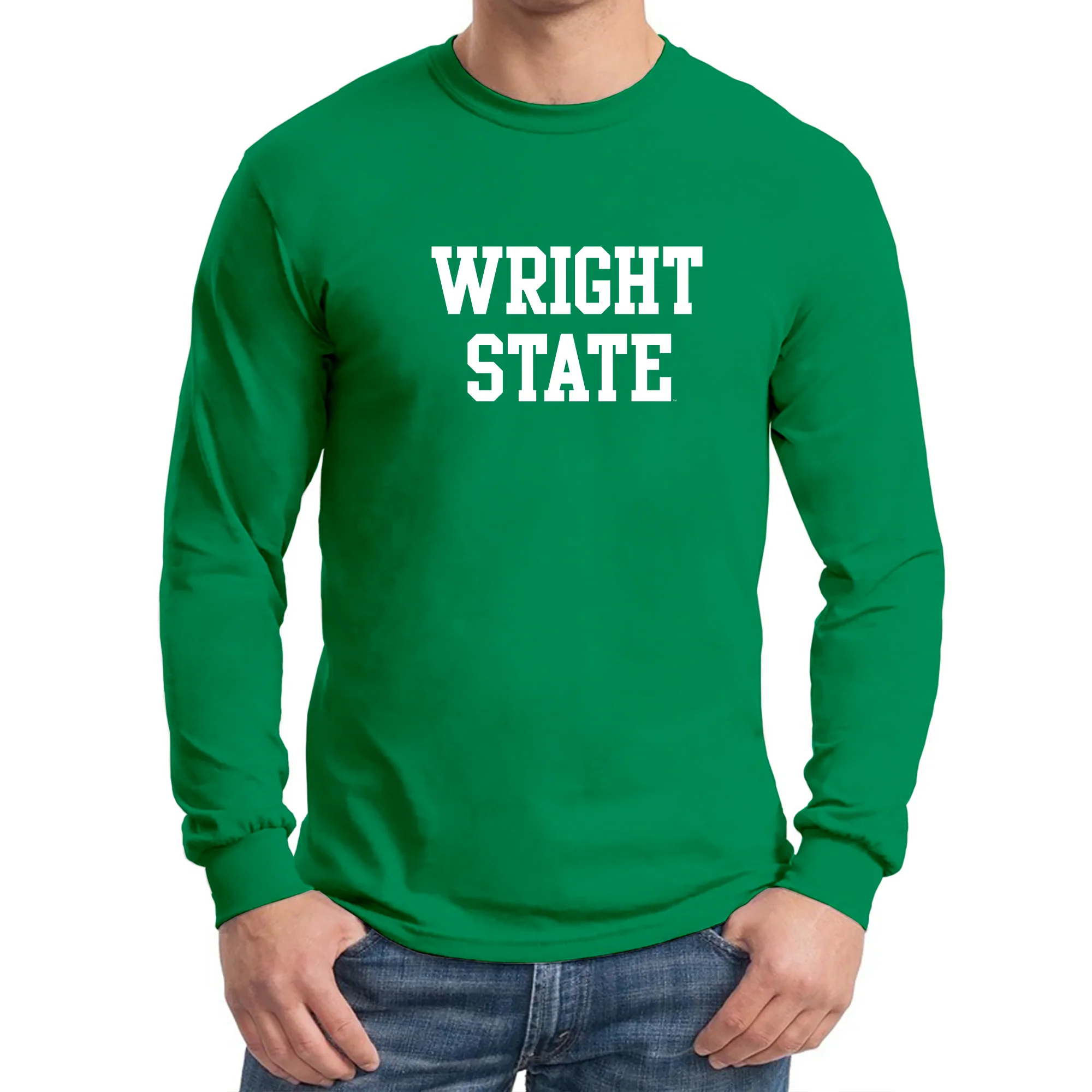 Wright State University Raiders Basic Block Long Sleeve T Shirt - Irish Green - Image 3