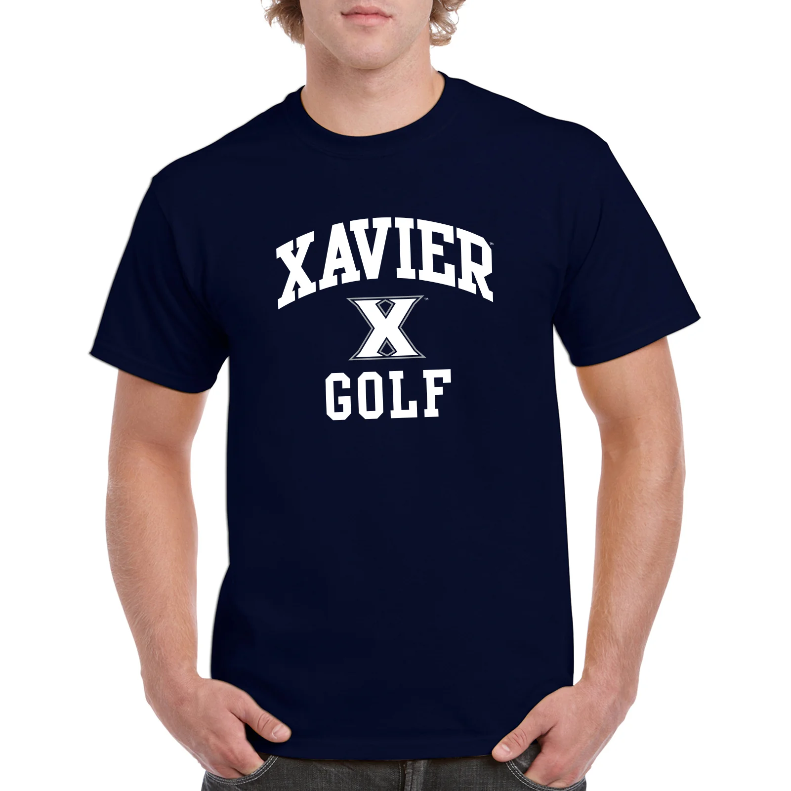Xavier University Musketeers Arch Logo Golf Short Sleeve T Shirt - Navy - Image 3
