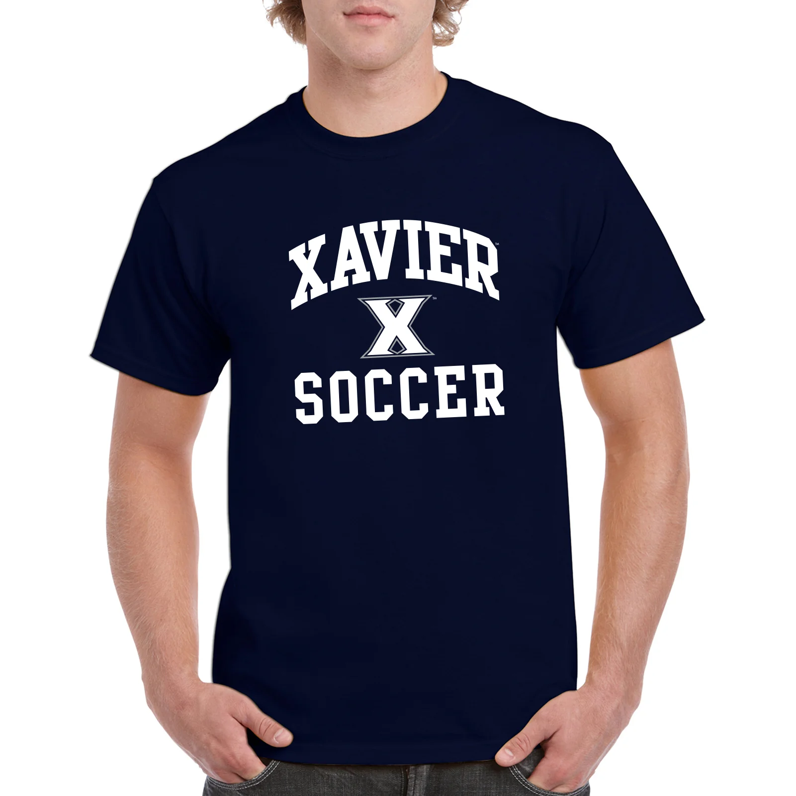 Xavier University Musketeers Arch Logo Soccer Short Sleeve T Shirt - Navy - Image 3