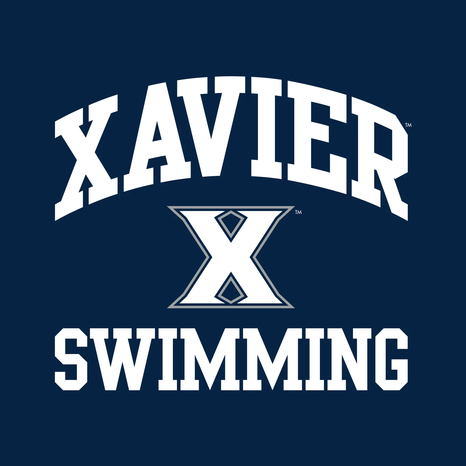 Xavier University Musketeers Arch Logo Swimming Short Sleeve T Shirt - Navy - Image 2