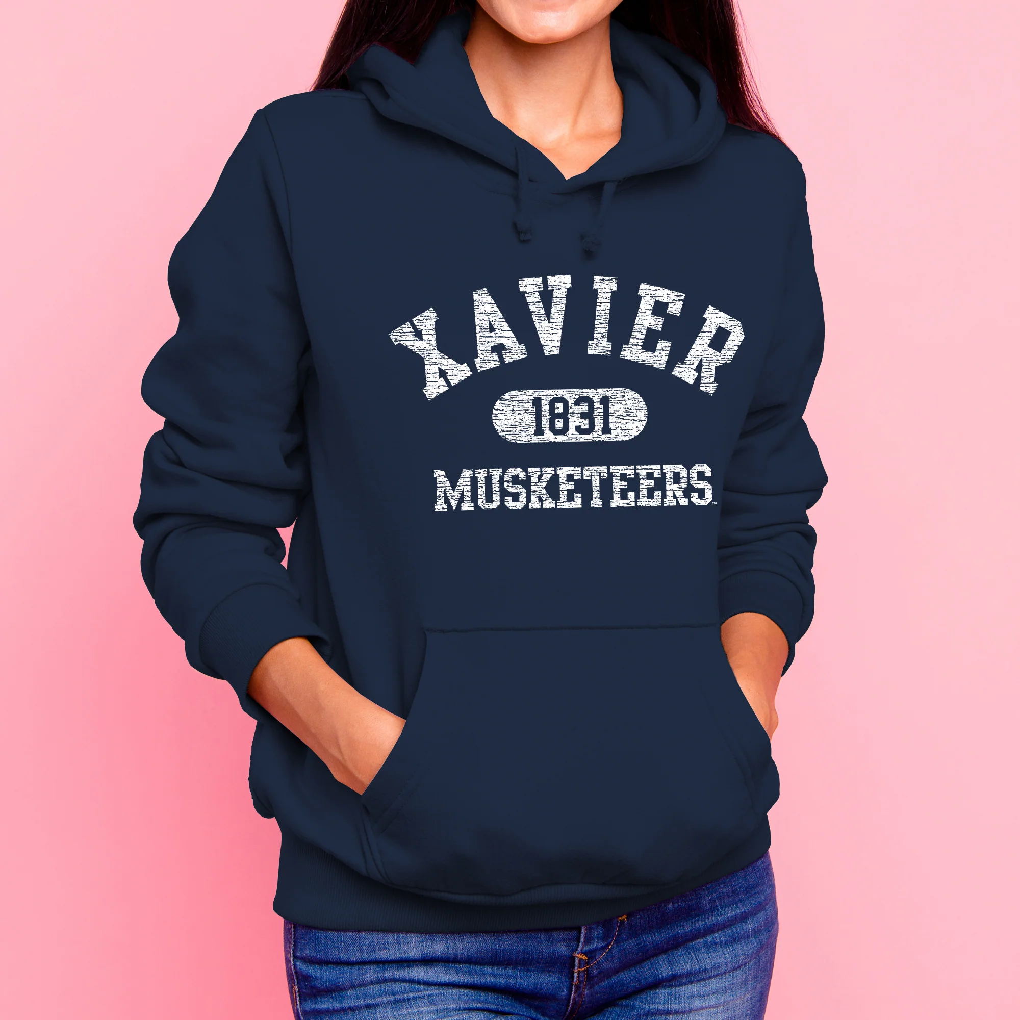 Xavier University Musketeers Athletic Arch Heavy Blend Hoodie - Navy - Image 5