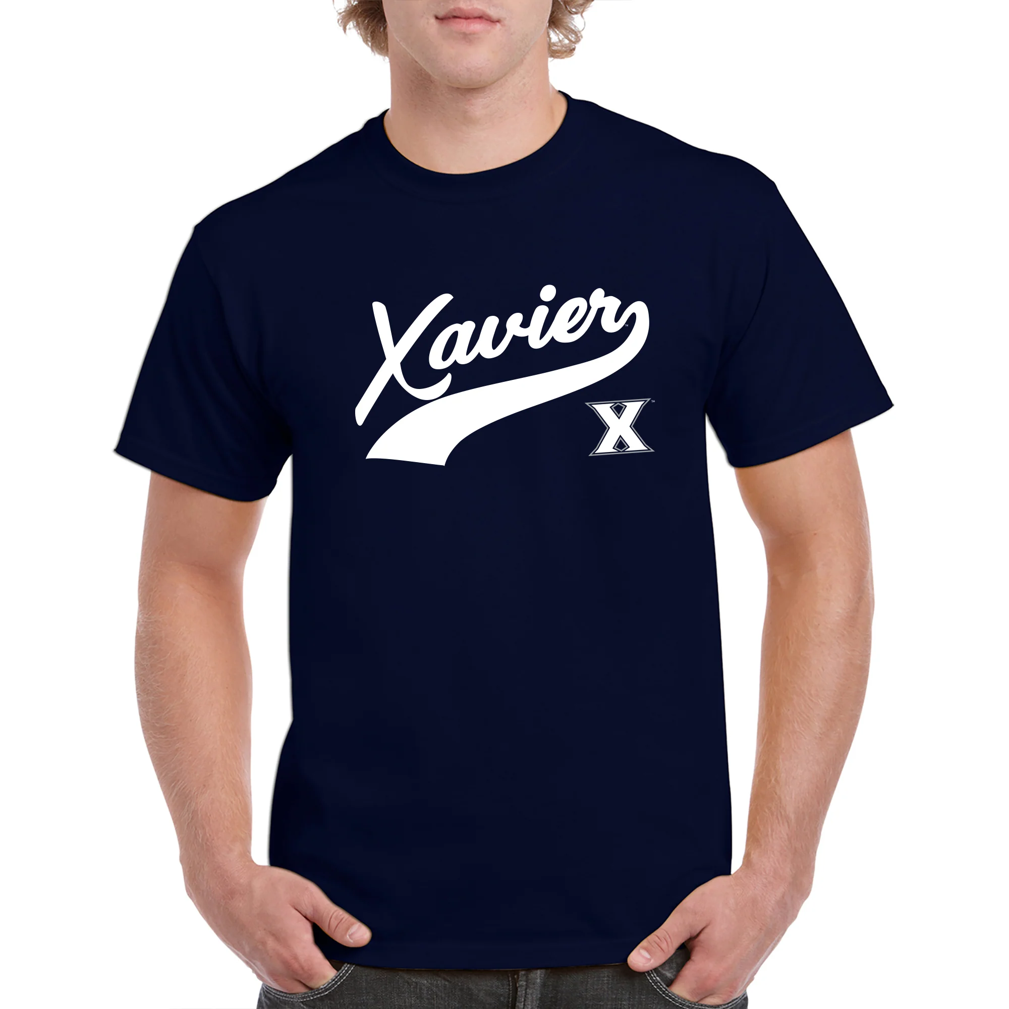 Xavier University Musketeers Baseball Script Short Sleeve T-Shirt - Navy - Image 3