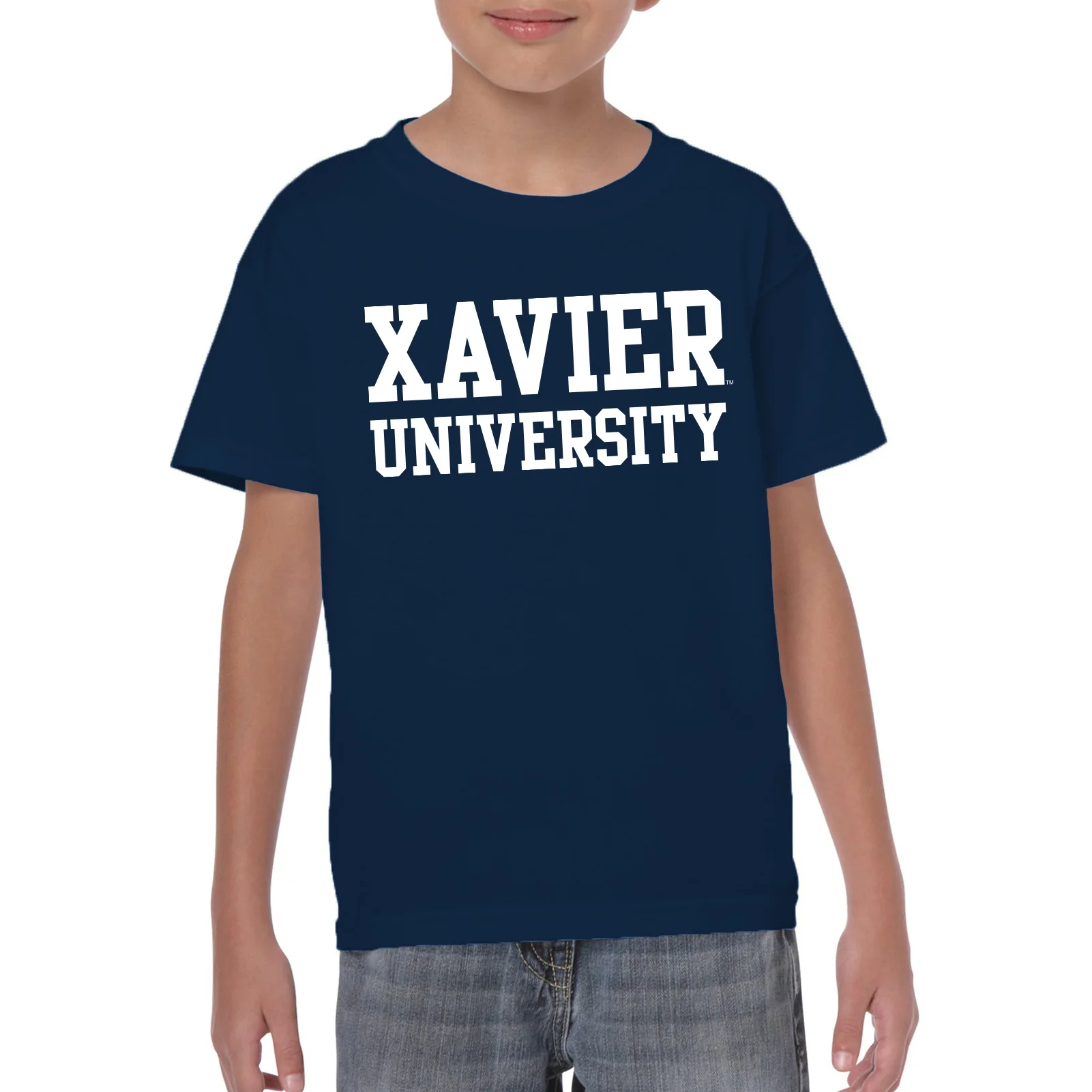 Xavier University Musketeers Basic Block Youth Short Sleeve T Shirt - Navy - Image 4