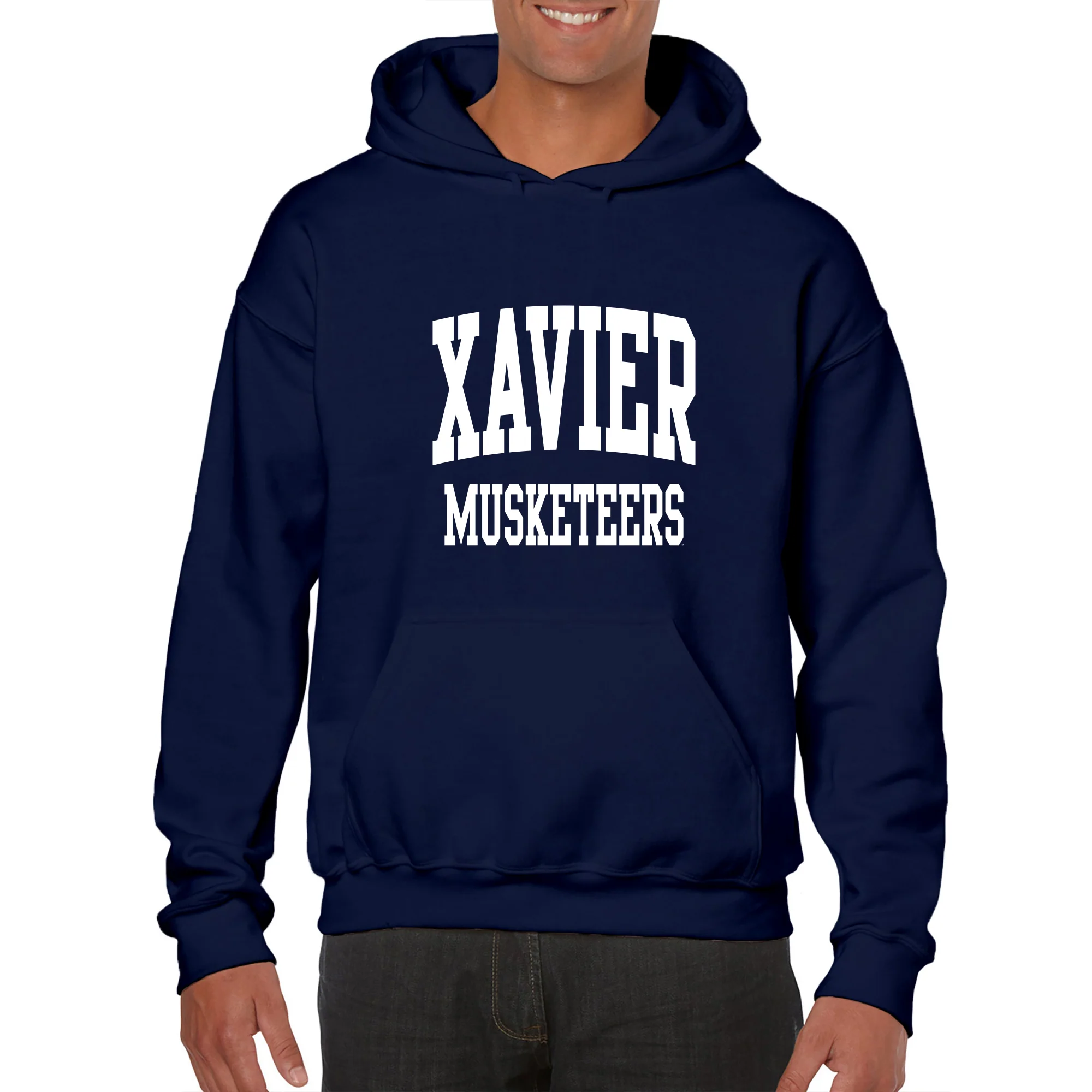 Xavier University Musketeers Front Back Print Heavy Blend Hoodie - Navy - Image 3
