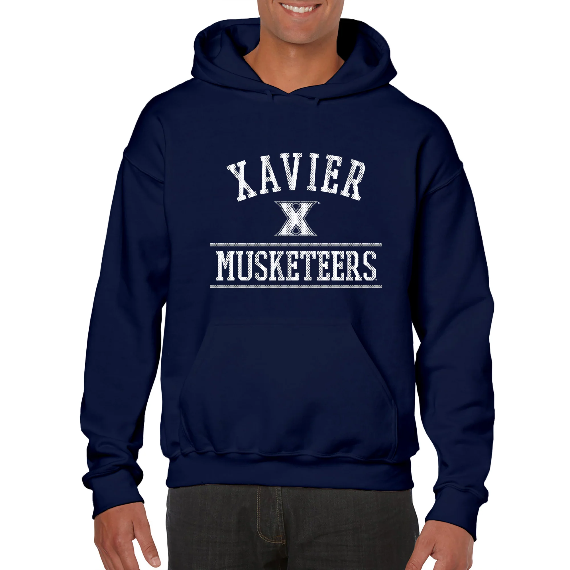Xavier University Musketeers Mesh Arch Heavy Blend Hoodie - Navy - Image 3