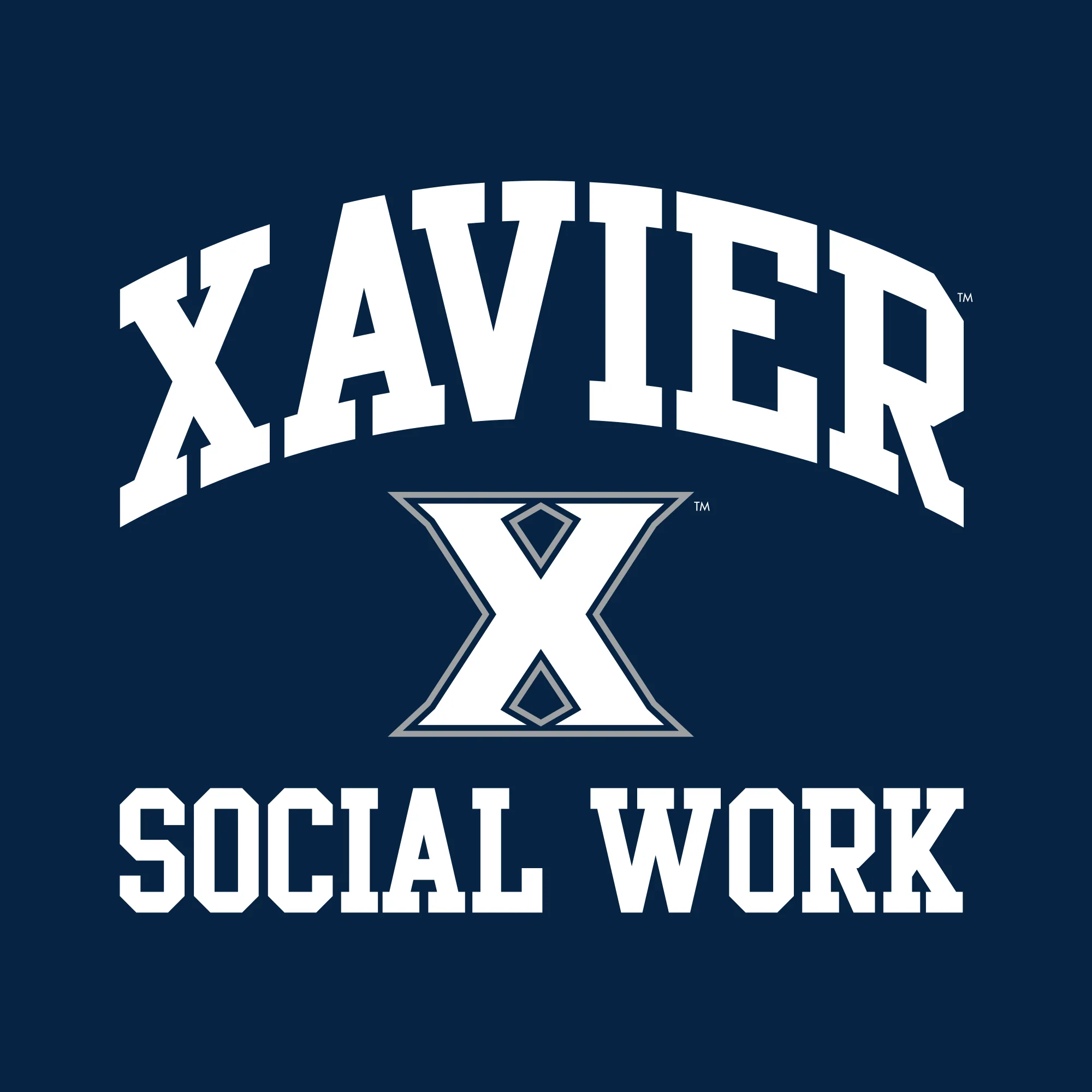 Xavier University Musketeers Arch Logo Social Work Basic Cotton Short Sleeve T Shirt - Navy - Image 2
