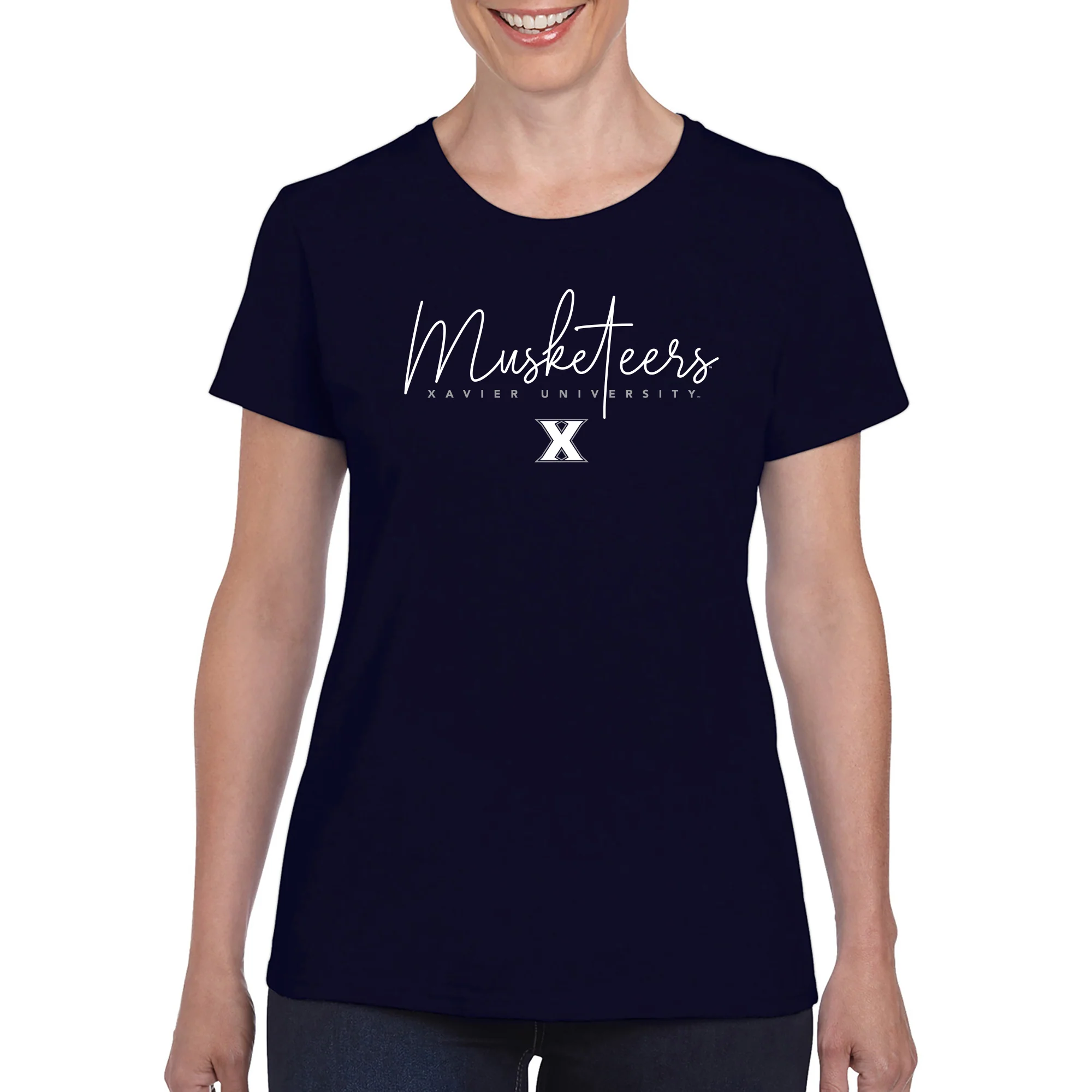 Xavier Thin Script Womens T-Shirt - Navy - Image 4
