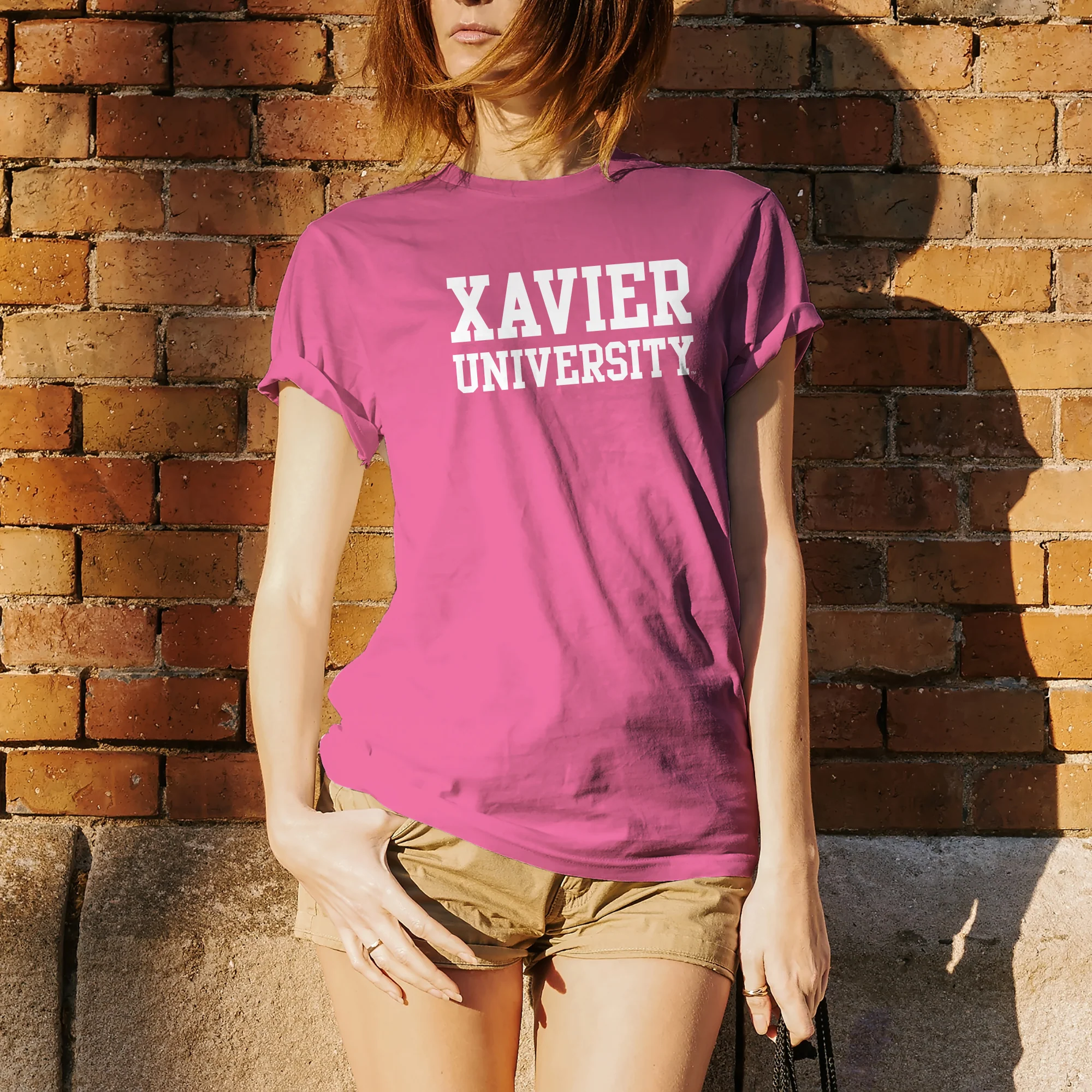 Xavier University Musketeers Basic Block Short Sleeve T Shirt - Azalea - Image 4