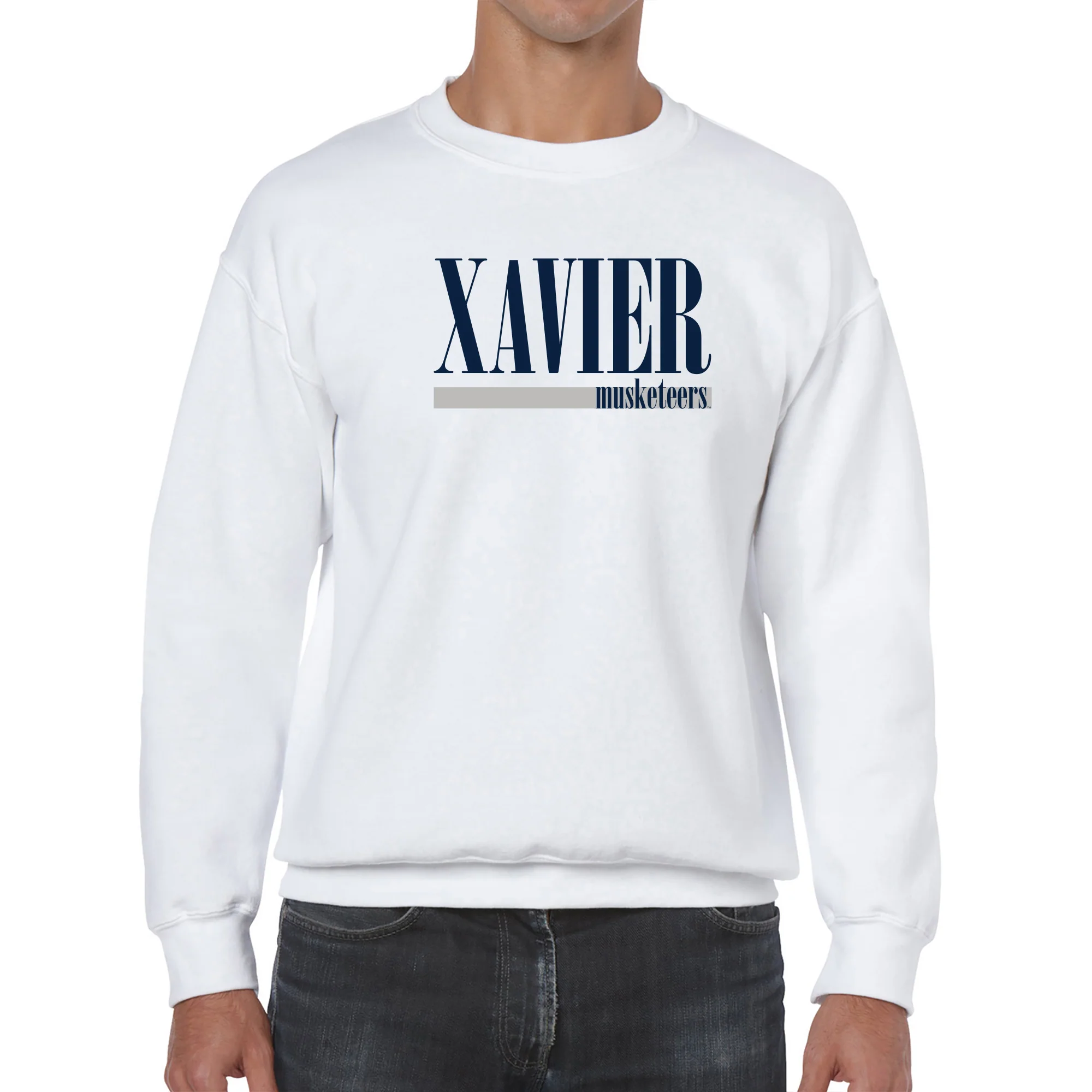 Xavier University Musketeers Boldline Basic Cotton Crewneck Sweatshirt - White - Image 3