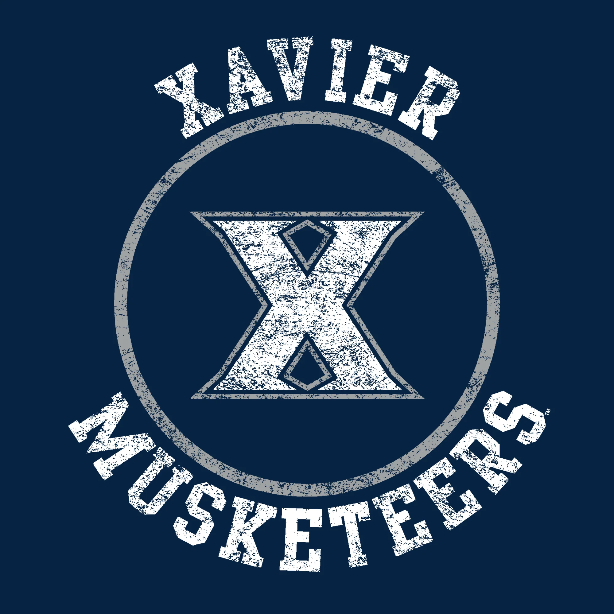 Xavier University Musketeers Distressed Circle Logo Long Sleeve Womens T-Shirt - Navy - Image 2