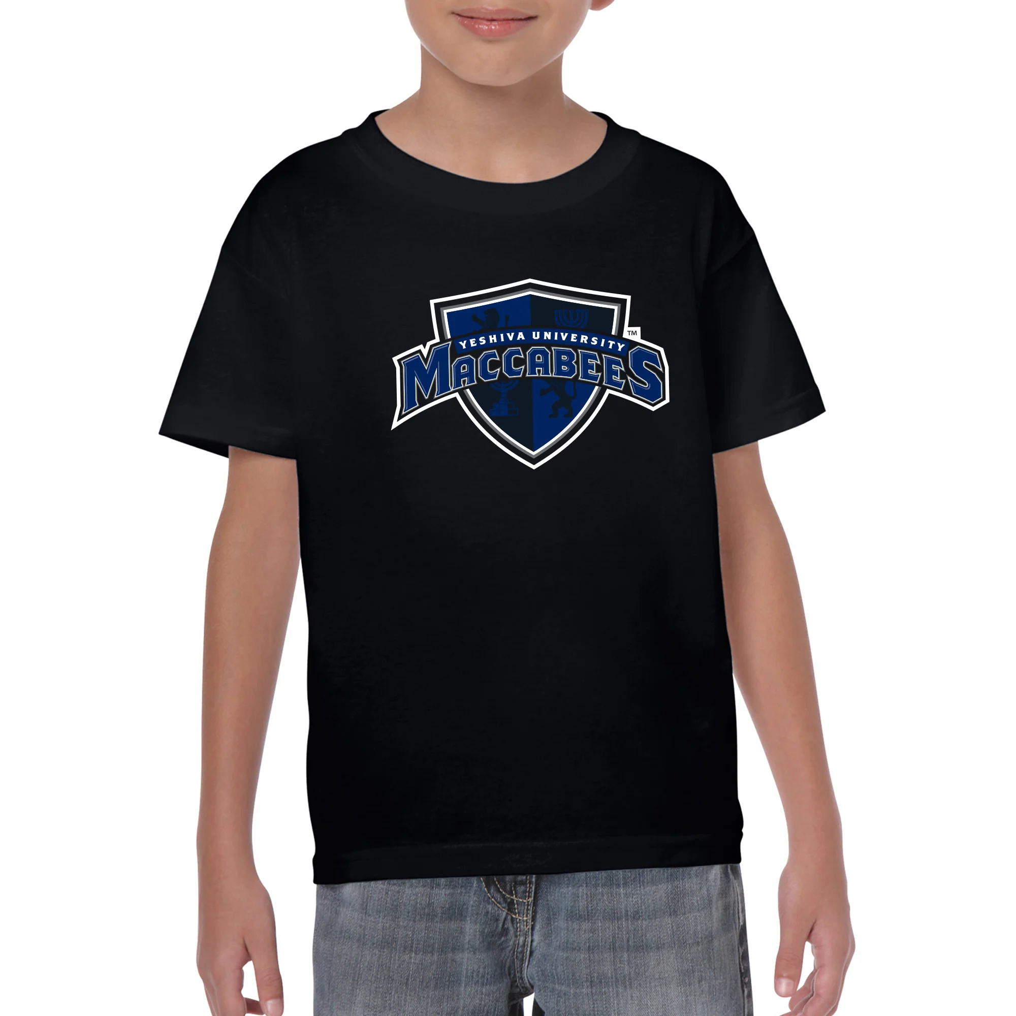 Yeshiva University Primary Logo Youth T-Shirt - Black - Image 3