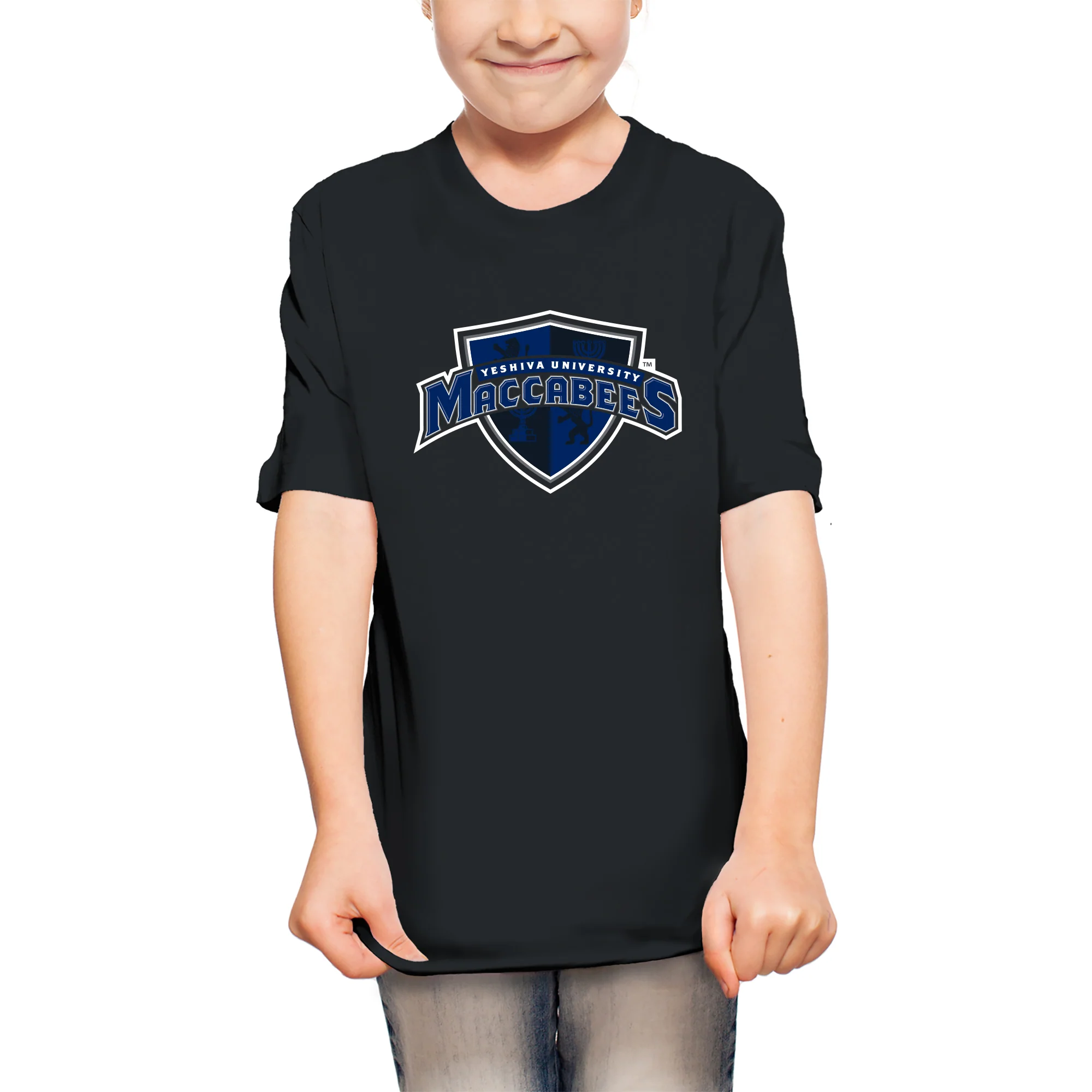 Yeshiva University Primary Logo Youth T-Shirt - Black - Image 4