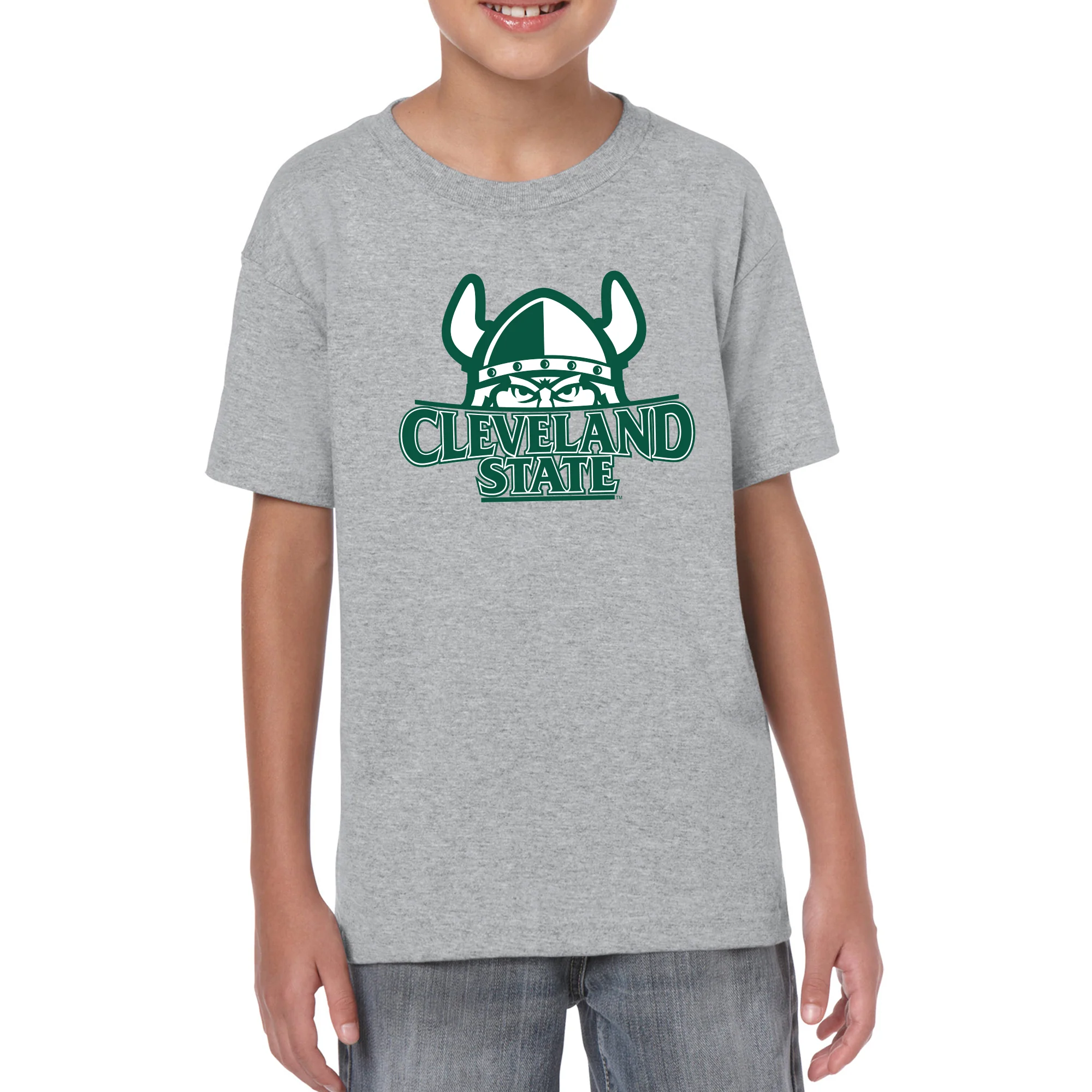 Cleveland State Vikings Primary Logo Youth T Shirt - Sport Grey - Image 4