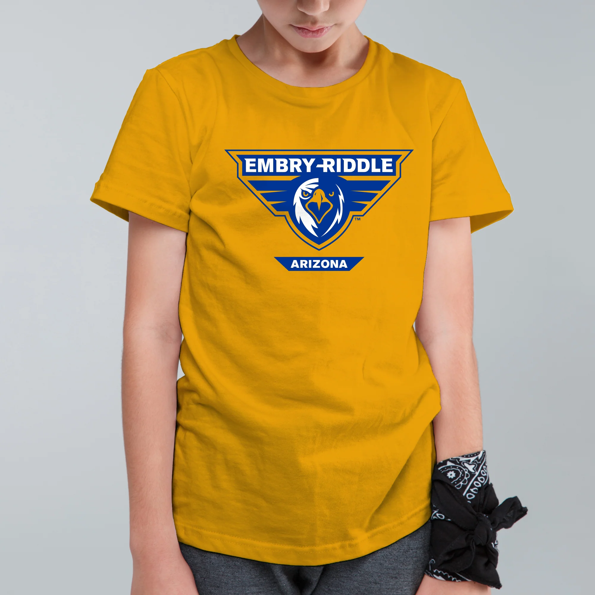 Embry-Riddle Aeronautical University Eagles Prescott Primary Logo Youth T Shirt - Gold - Image 4