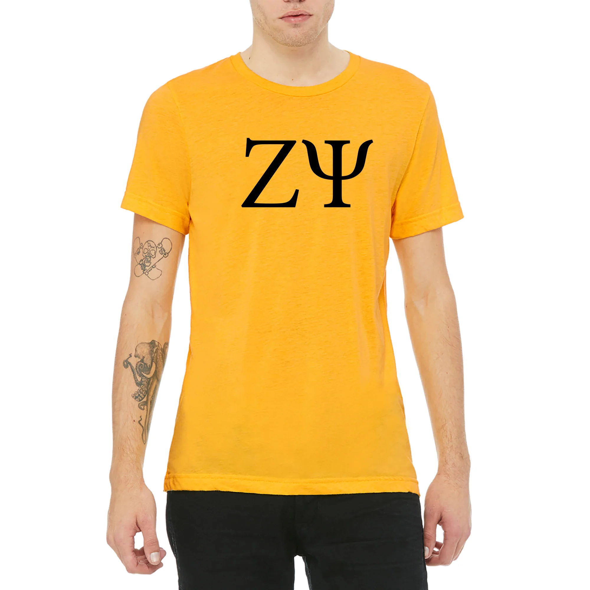 Zeta Psi Greek Letter Block Triblend T-Shirt - Yellow Gold - Image 3